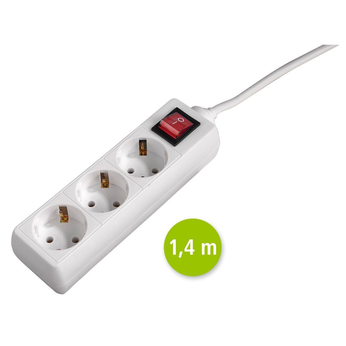 Hama Steckdosenleiste 3 fach mit Schalter, 2er Set, Mehrfachsteckdose, 1,4m Steckdosenleiste 3-fach (Ein- / Ausschalter, Schalterbeleuchtung, Schutzkontaktkupplung, Kabellänge 1,4 m)