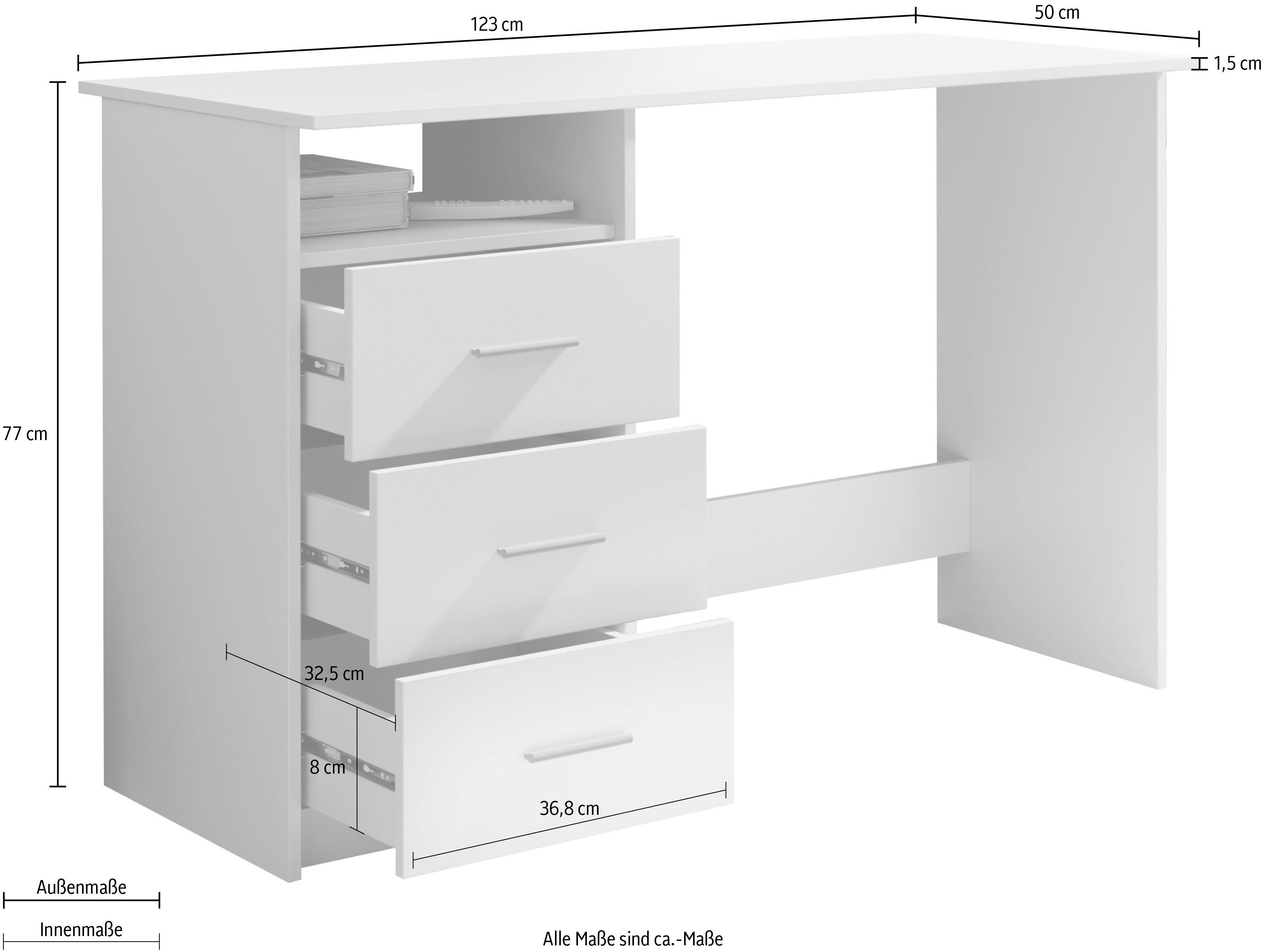 beton/weiß montierbar links mit abschließbar, Adria, Schubkasten OFFICE BEGA Schreibtisch oder Rechts Schubkästen