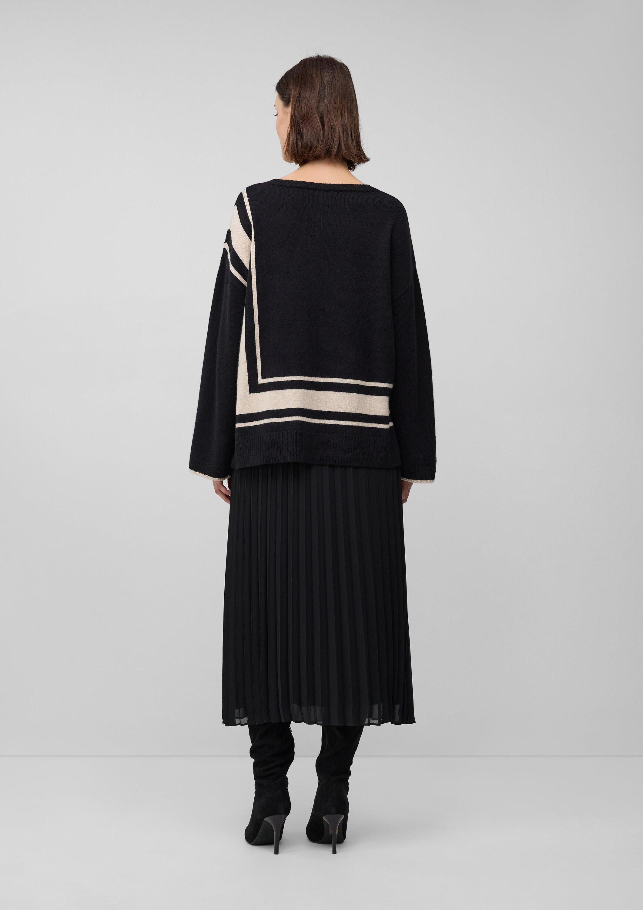 s.Oliver Longpullover Strickpullover Relaxed-Fit-Pullover aus Wollmix mit Streifen-Details