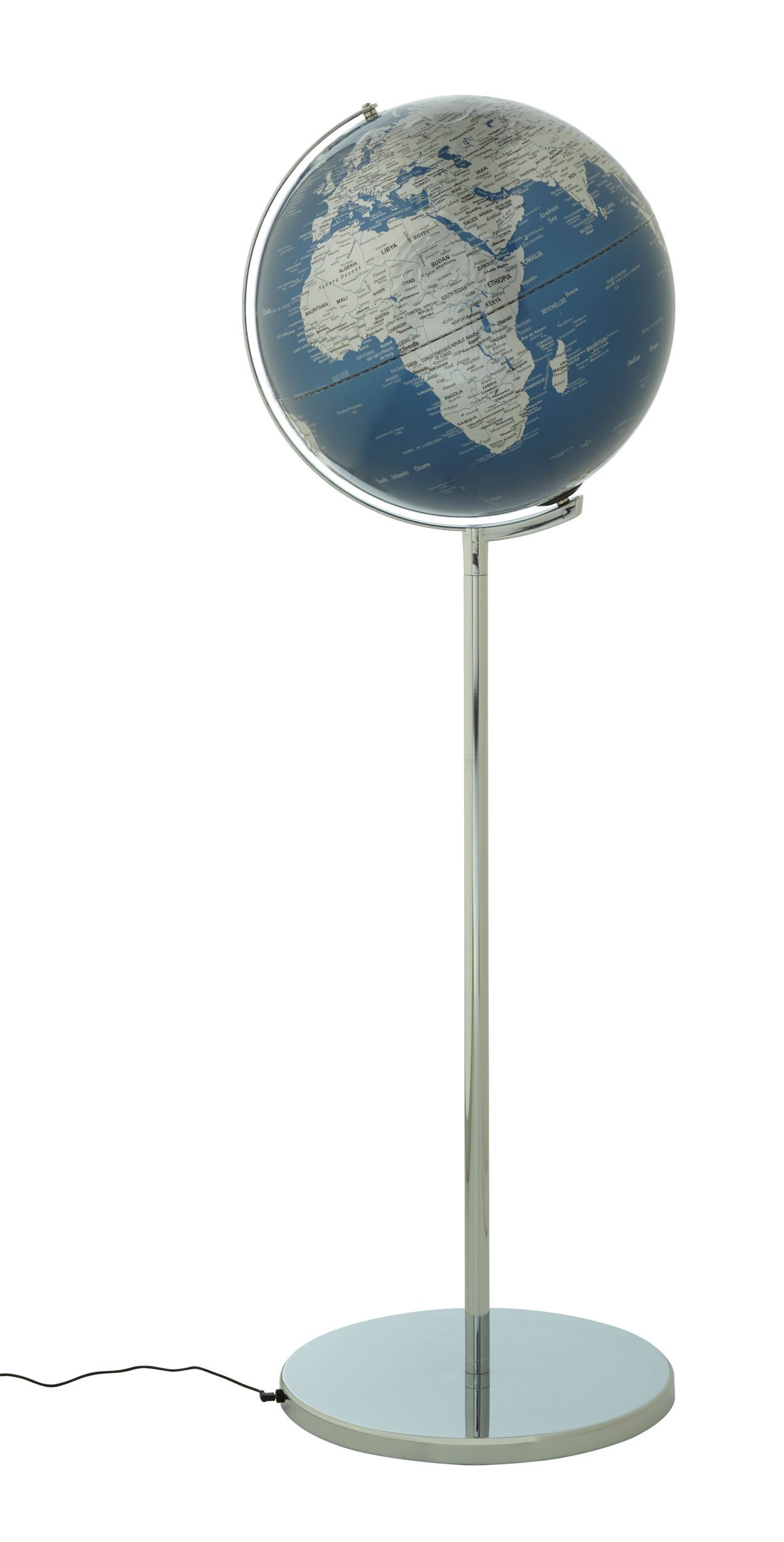 TROIKA Globus SOJUS LIGHT mit LED & verchromtem Standfuß, 43x43x132 cm, (43 cm Durchmesser), englische Beschriftung, in 3 Farbvarianten, hochwertige Verarbeitung