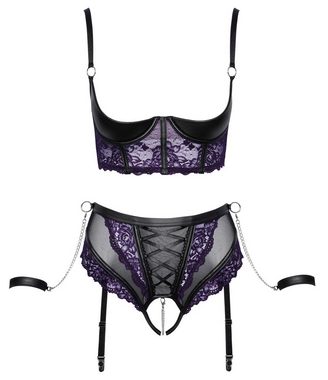 Cottelli Bondage Set: Bügel-BH Dessous Set offener BH u Slip - schwarz, lila