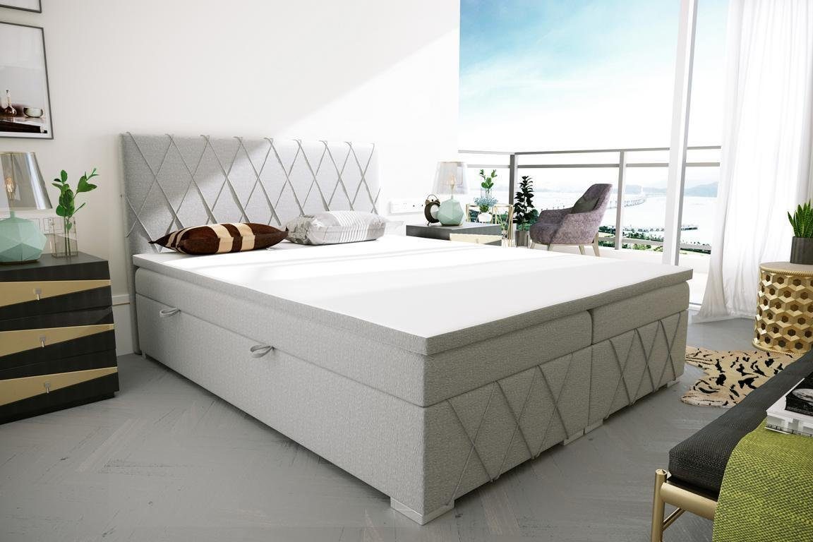 JVmoebel Boxspringbett Doppel Luxus Boxspringbett Design Bett Polsterbett Schlafzimmer Textil, Made in Europa Natur