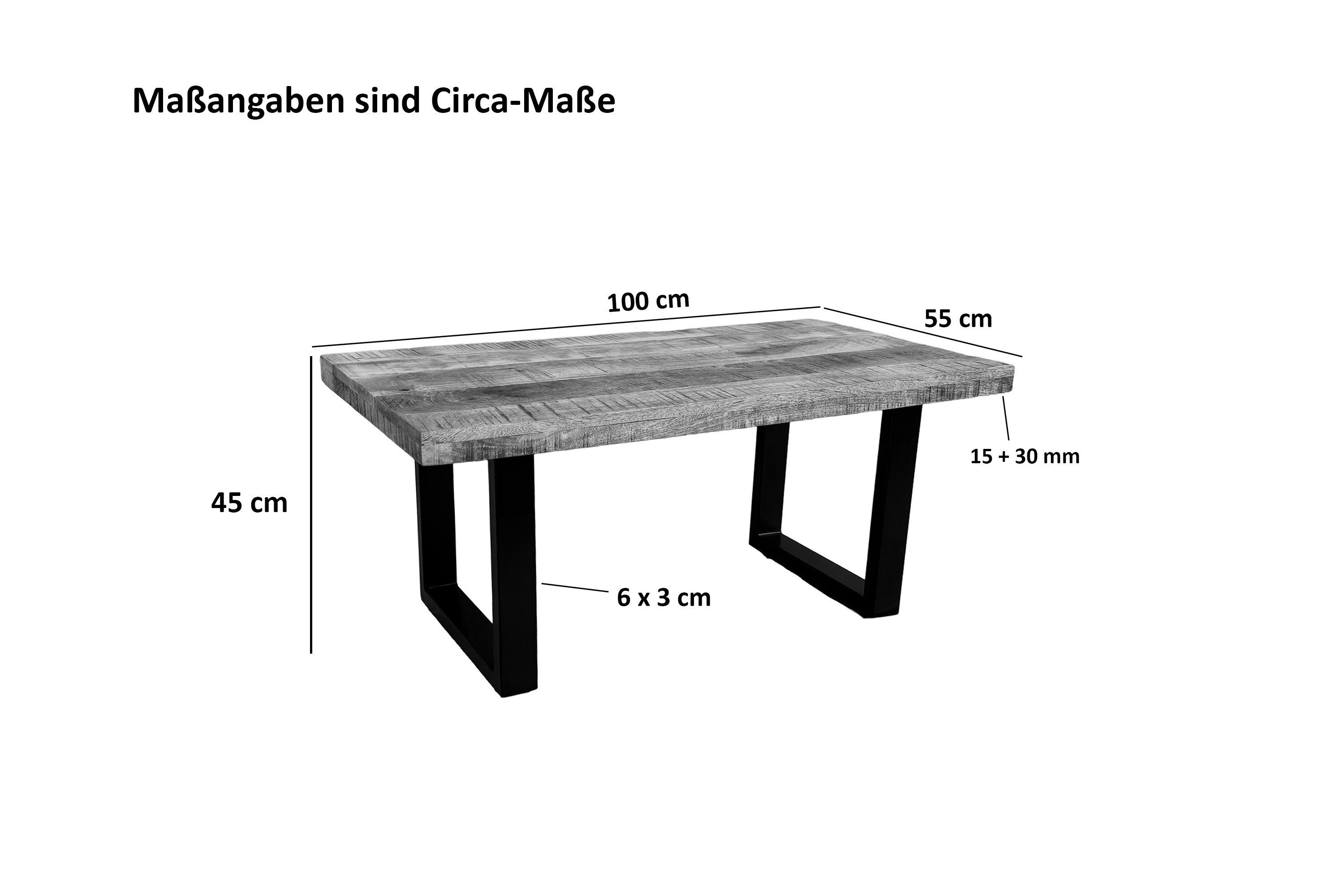 SAM® Couchtisch Nadia, gerade Kante, Mango, Metallgestell U-Form schwarz