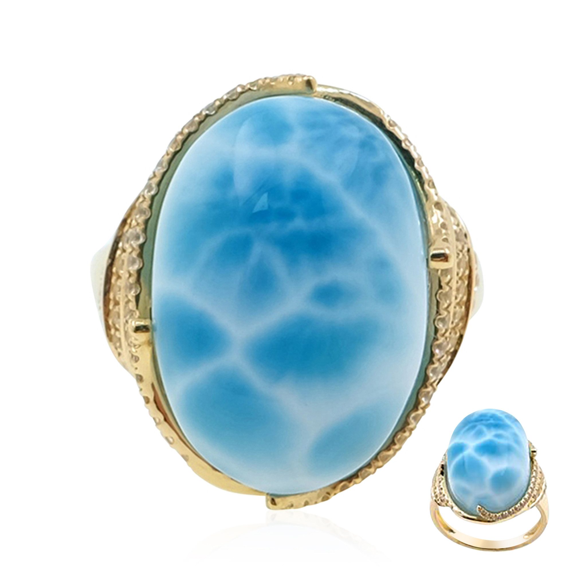 Cavill Goldring Larimar Goldring 9K, 17,96 ct blauer Cabochon, 84 Zirkone, Damen (1-tlg)