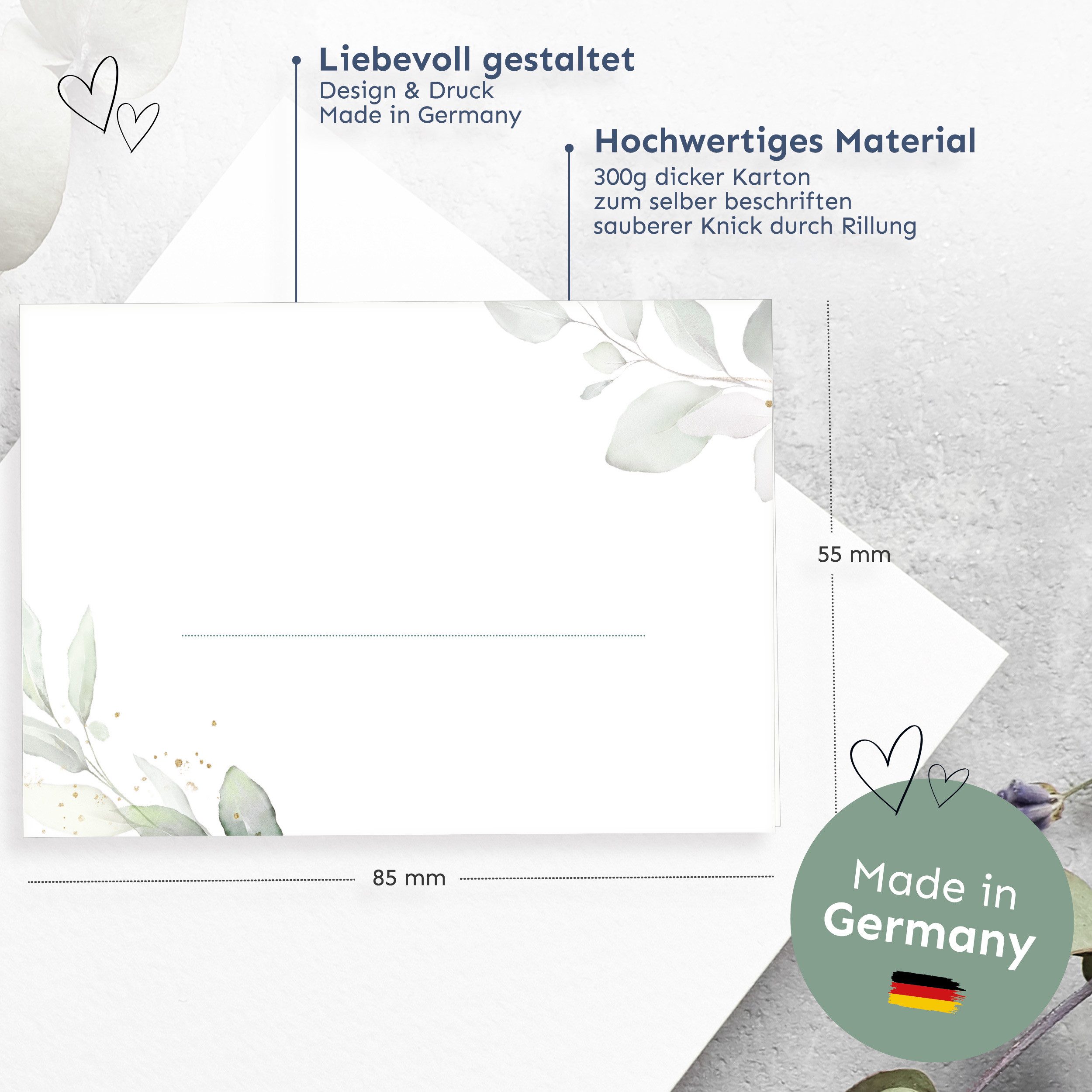 white & ivory Papierdekoration Platzkarte eukalyptus türkis, 50 Stück, beschreibbar,Tischkarten – Bild 3 von 5