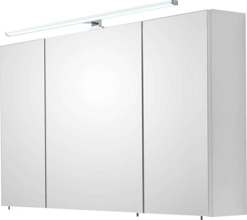 Saphir Spiegelschrank Quickset 360 Badschrank, 3 Spiegeltüren, 6 Einlegeböden, 110 cm breit inkl. LED-Beleuchtung, Türdämpfer, Schalter-/Steckdosenkombination