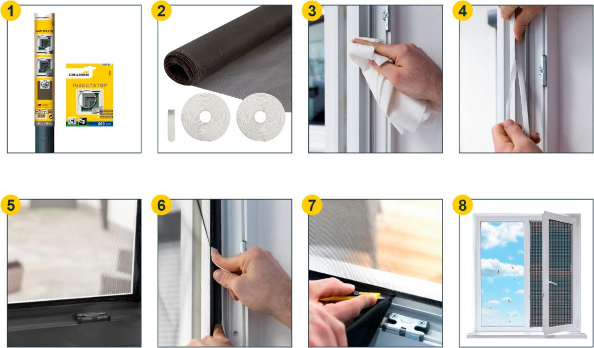 SCHELLENBERG Klett-Klebeband für Fliegengitter Fenster aus Polyester-, Fibergas- u. Aluminiumgewebe (Set, 1-St) Befestigungsband 5,6 m Länge, individuell zuschneidbar