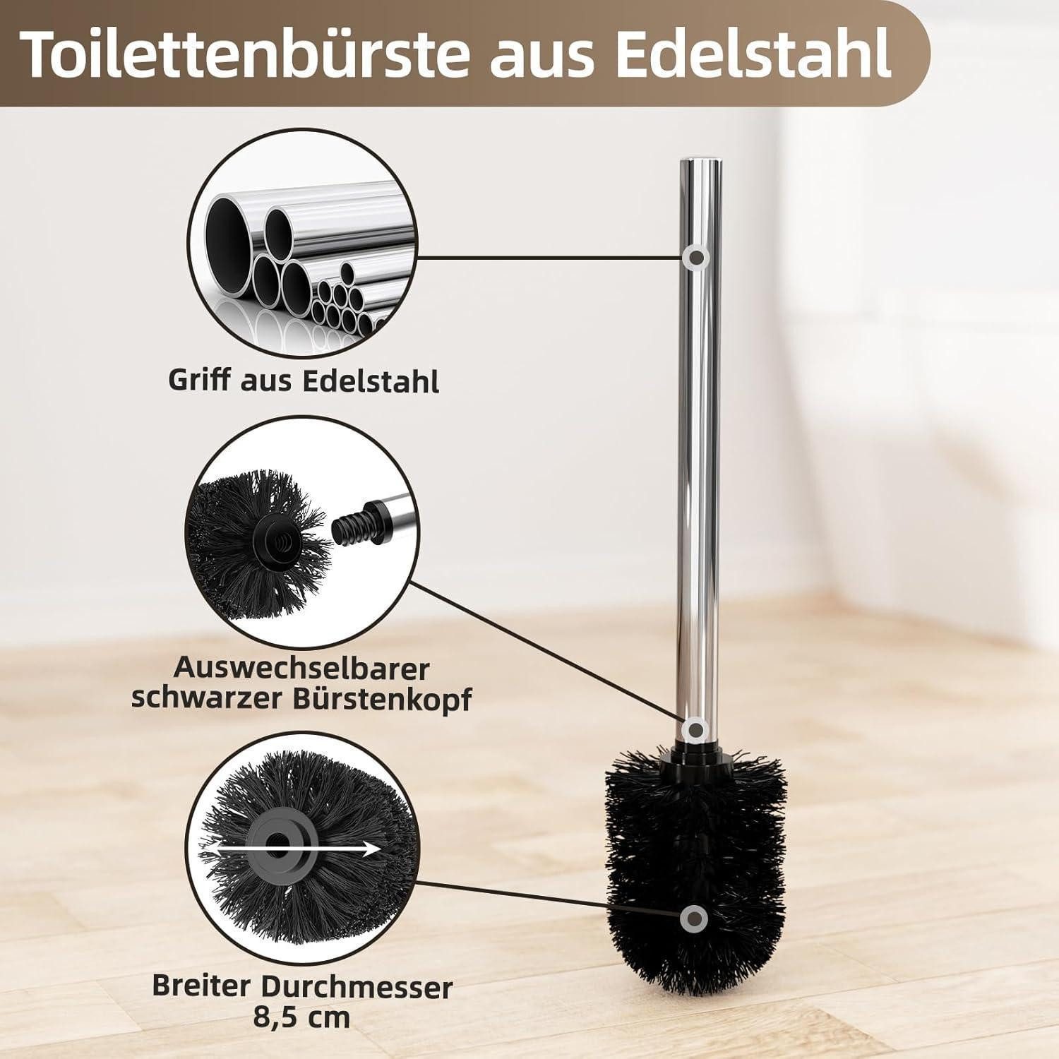 LuxusKollektion Toilettenpapierhalter Toilettenpapierhalter stehend mit WC Bürste Edelstahl Garnitur (1-St) – Bild 5 von 5