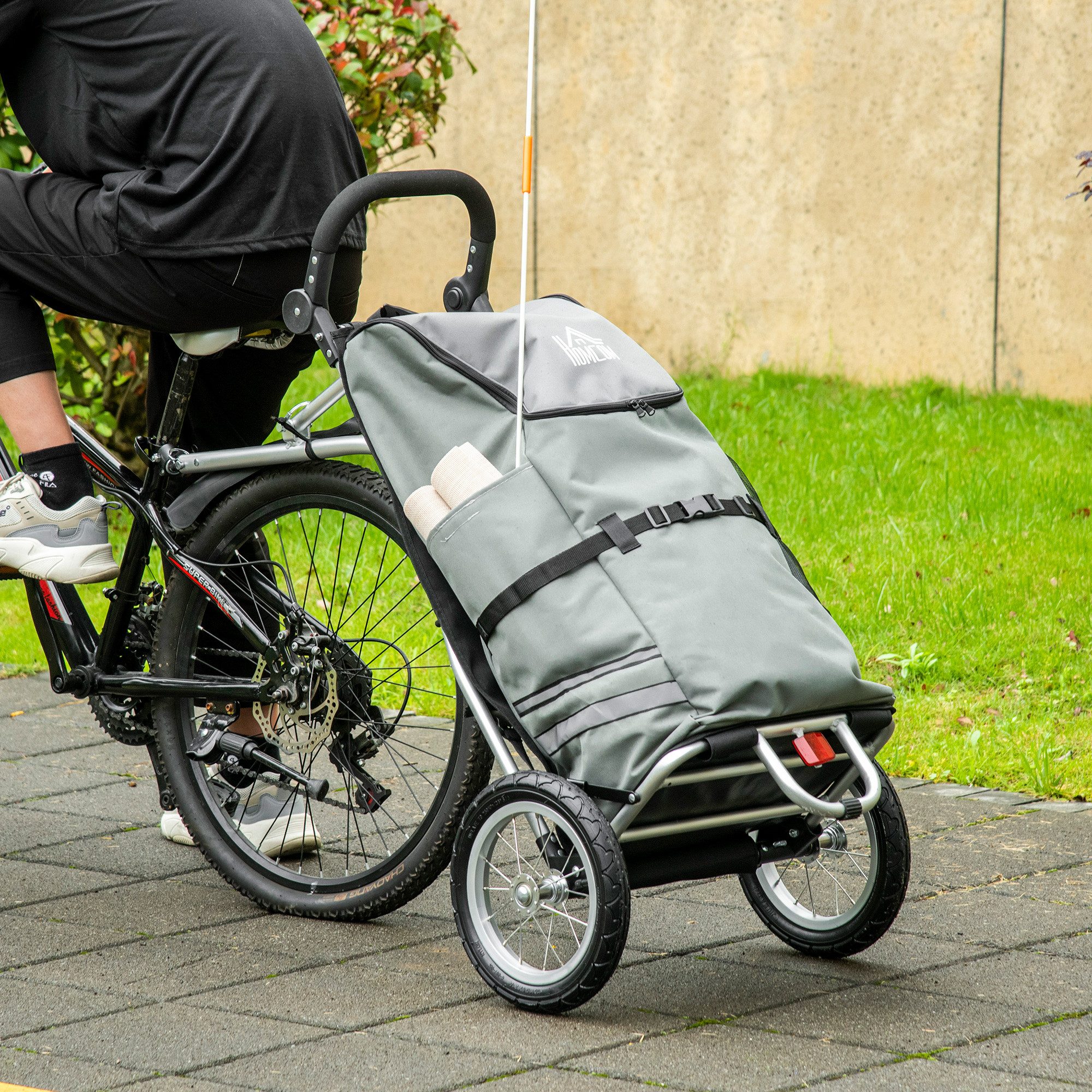 HOMCOM Fahrradlastenanhänger Transportanhänger mit Verbindungsschellen für Fahrradkupplung, Grau+Silber 53 x 53 x 60 cm