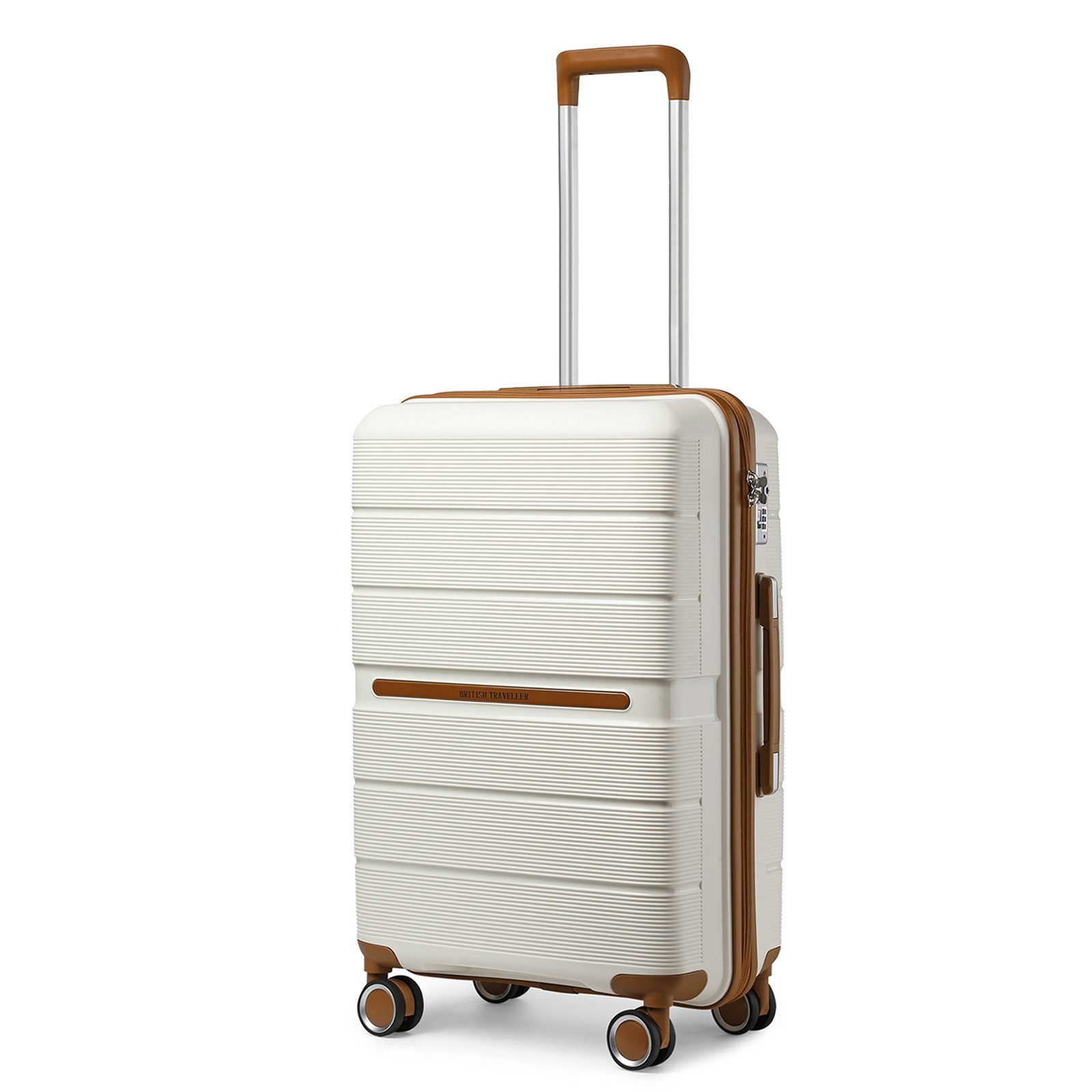 British Traveller Handgepäck-Trolley Reisekoffer Hartschalenkoffer aus 100% PP 8 Spinnerräder, TSA-Schloss