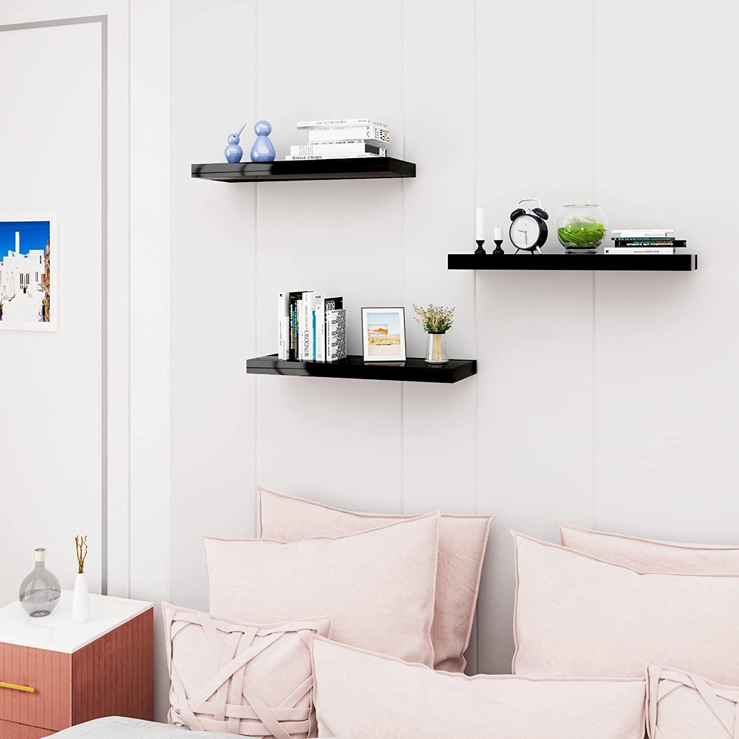 Woltu Wandregal, 1-tlg., Volato freischwebend Schweberegal Holz Board Schwarz