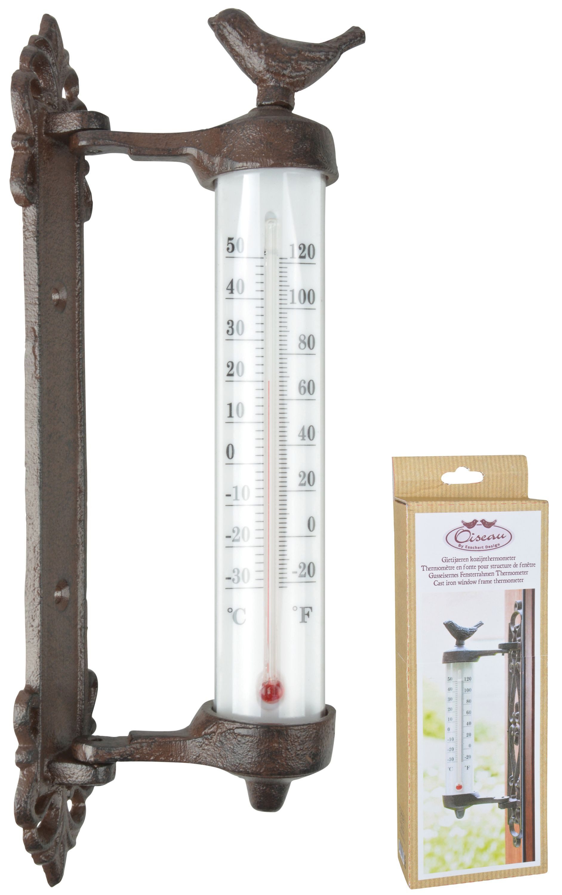 esschert design Fensterthermometer Thermometer Fenster Vogel Wandthermometer Guss Garten Deko Wetter