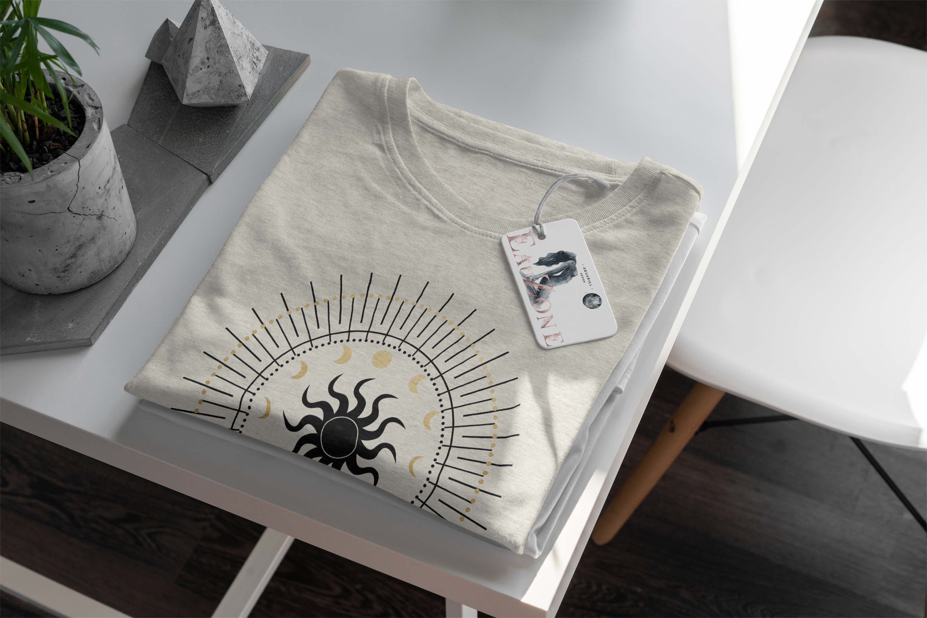 Art (1-tlg) Ökomode Herren Nachhaltig Sinus Sonne T-Shirt Bio-Baumwolle Mond Motiv Shirt 100% Astrologie aus T-Shirt gekämmte