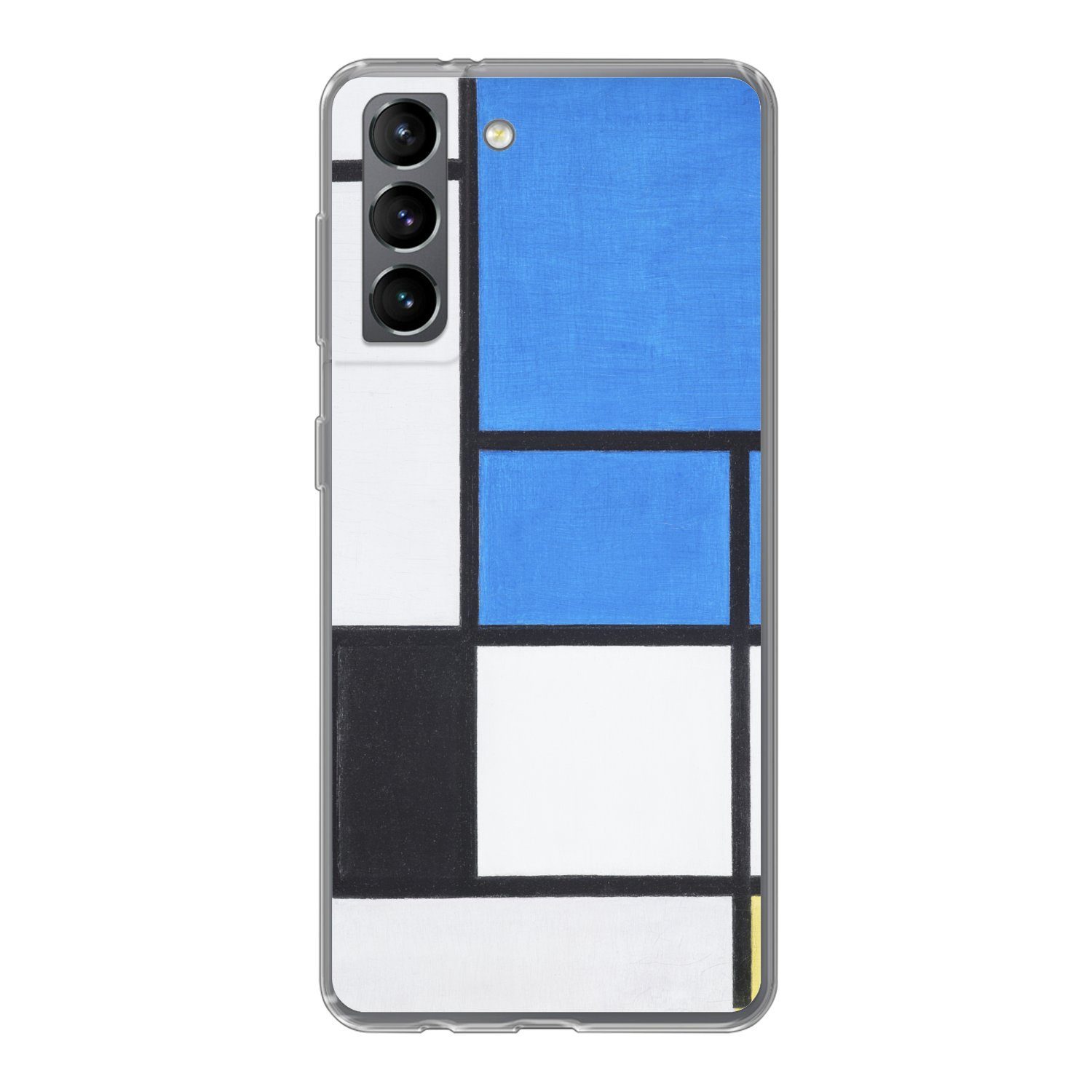 MuchoWow Handyhülle für Samsung Galaxy S21 Komposition mit Blau, Rot, Schwarz, Gelb und Gr, Phone Case, Silikon, Schutzhülle Dünn