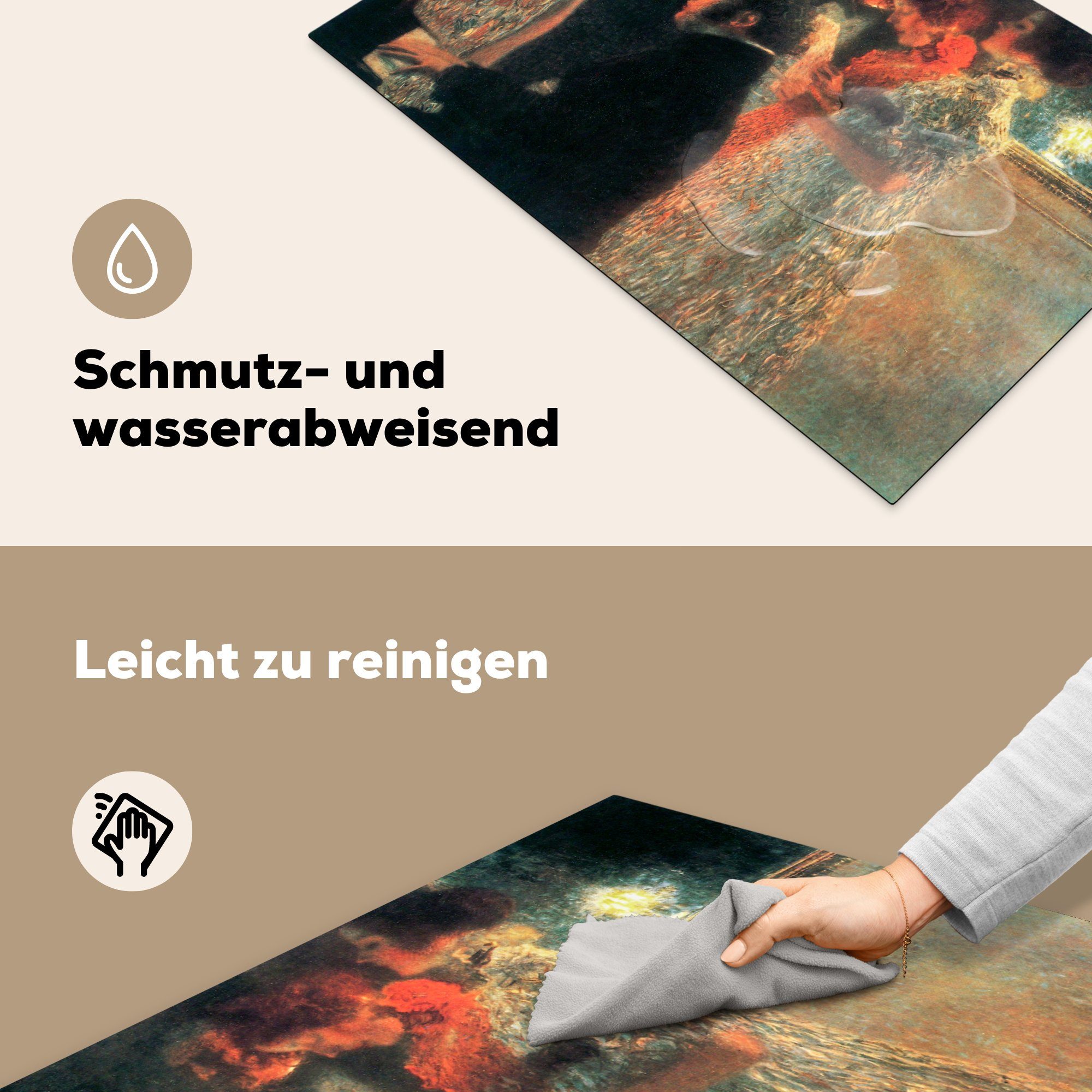 Herdblende-/Abdeckplatte Klimt, (1 81x52 tlg), am cm, Klavier Induktionskochfeld Schubert küche, Vinyl, für Gustav MuchoWow - Schutz die Ceranfeldabdeckung