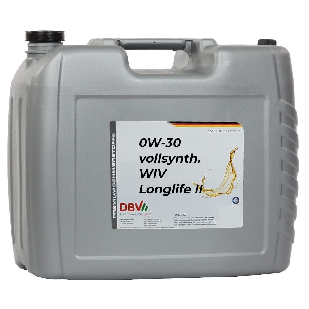 DBV Motoröl DBV 0W/30 vollsynthetisch für VW WIV Longlife II 20-Liter-Kanister