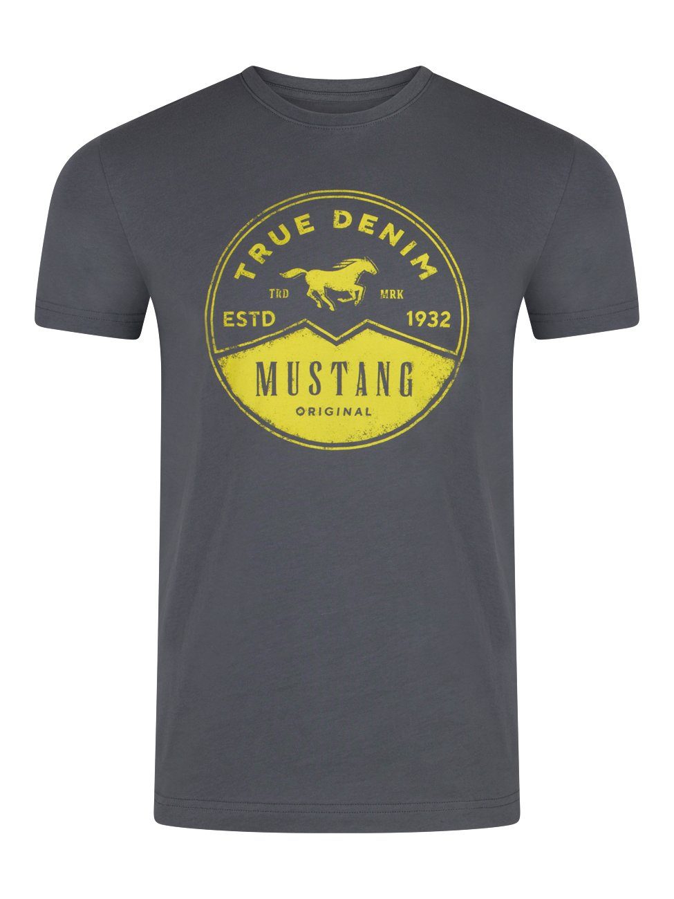 MUSTANG T-Shirt Herren Printshirt Regular Fit (1-tlg) Kurzarm Tee Shirt mit Rundhalsausschnitt aus 100% Baumwolle Castlerock (1014004-4111)