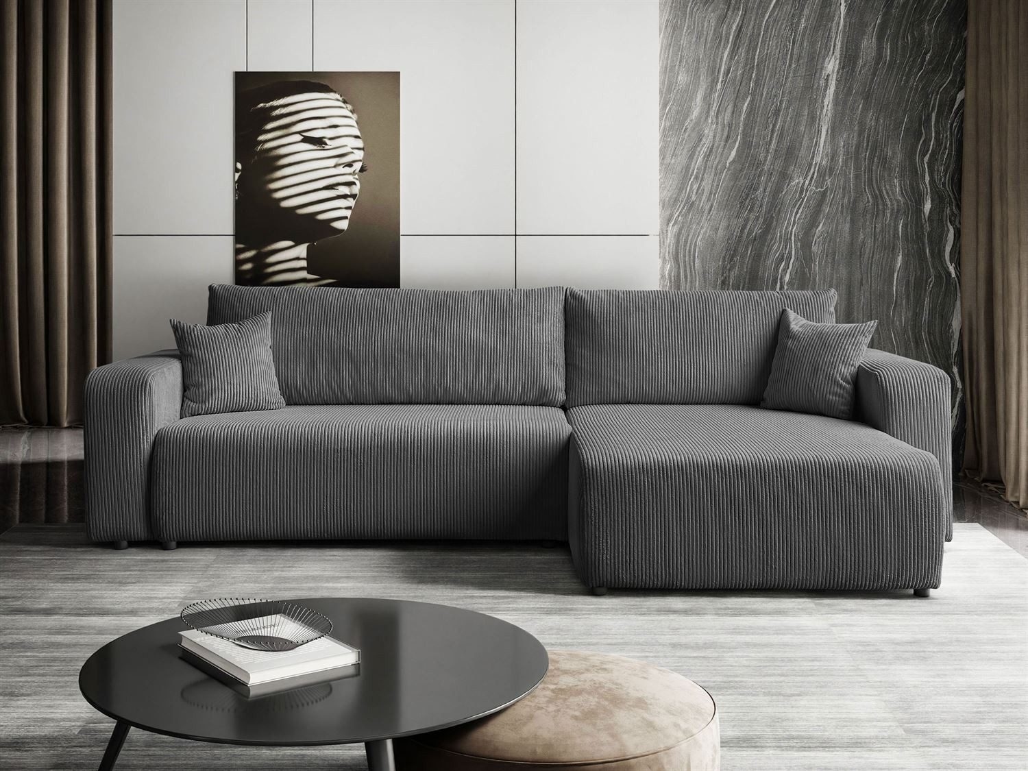 Lookway Ecksofa PRESTIGE L-Form Couch, Cord-Stoff, mit Bettfunktion und Bet günstig online kaufen