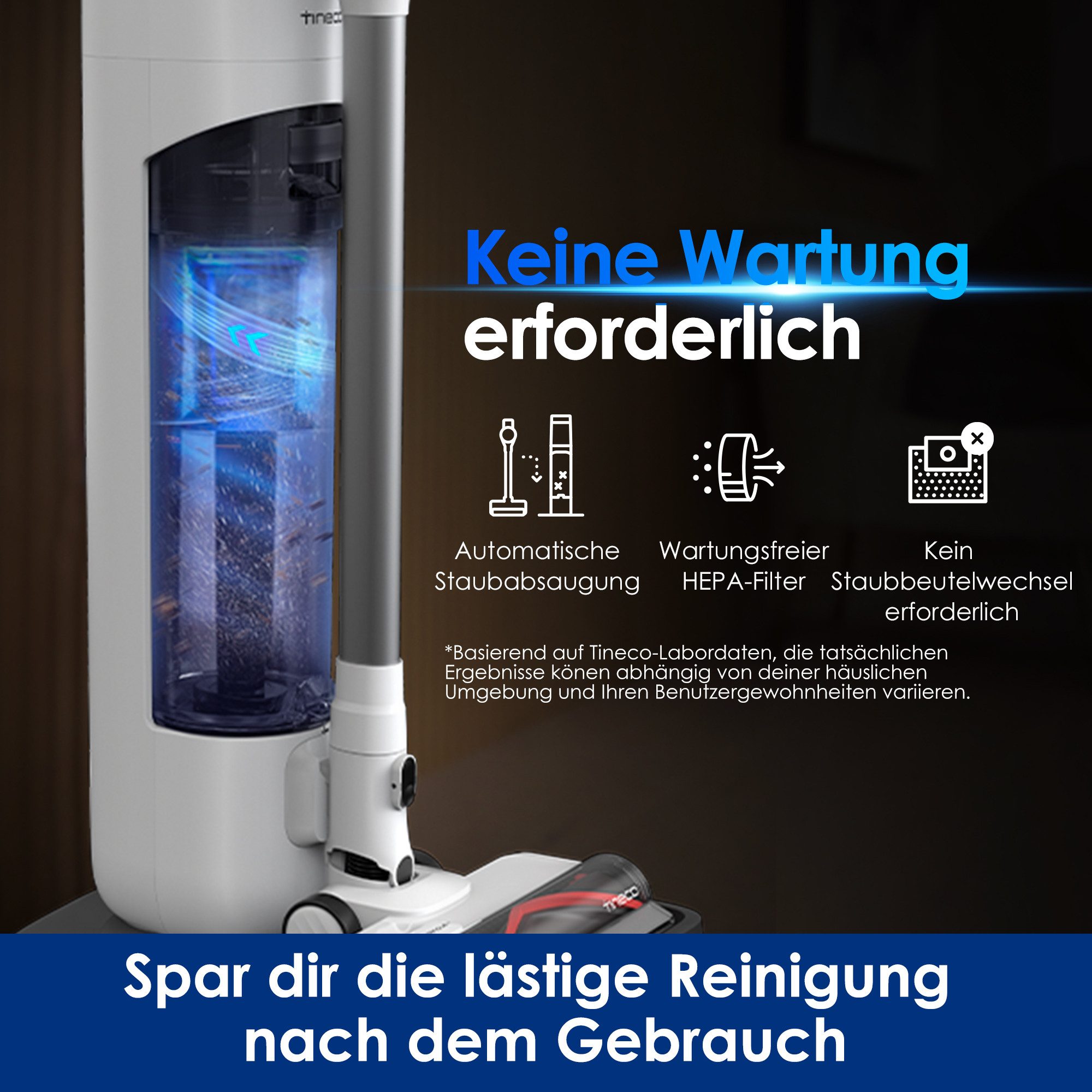Tineco Akku-Stielstaubsauger Pure One Station 5, 2x6-fach Filter für Allergiker und Tierhaushalte, 500 W, beutellos, Automatik Modus, Zyklonfilter, bis zu 70 Min Laufzeit, Akku wechselbar