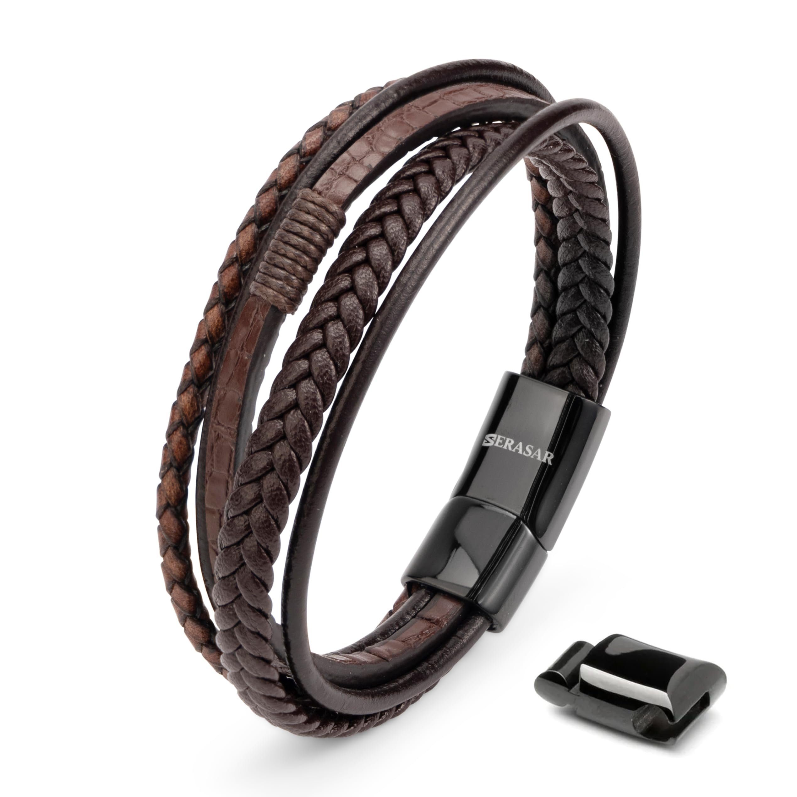 SERASAR Armband Premium-Lederarmband für Herren [Wild] (Classic, elegant, casual, 1-tlg), Made of Genuine Leather, Adjustable length with an extra link Braun | Armbänder