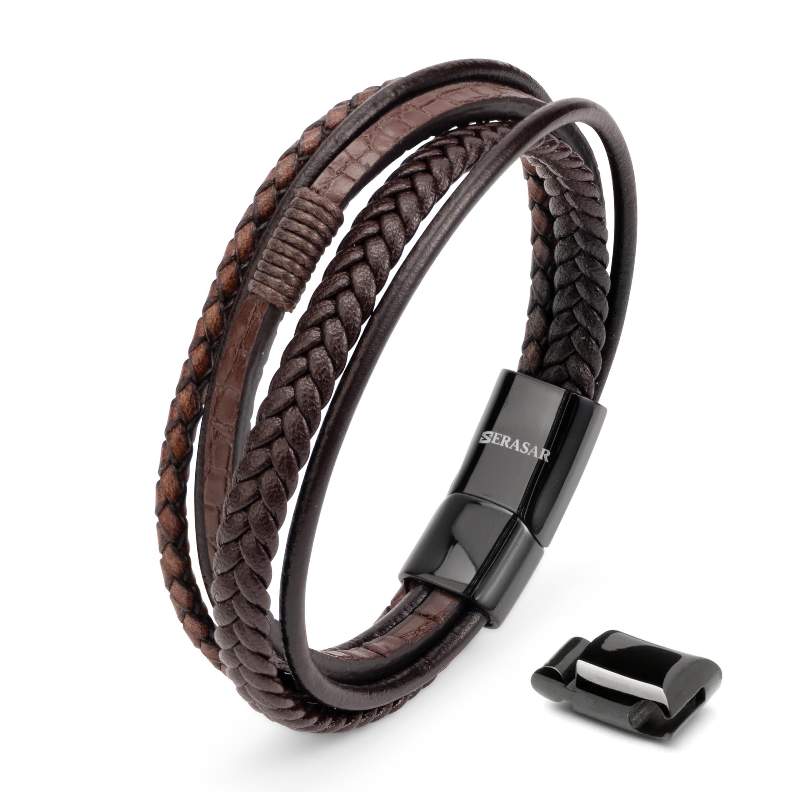 SERASAR Armband of extra Leather, an link Herren Genuine Premium-Lederarmband [Wild] with casual, Adjustable Made Braun length für elegant, (Classic, 1-tlg)