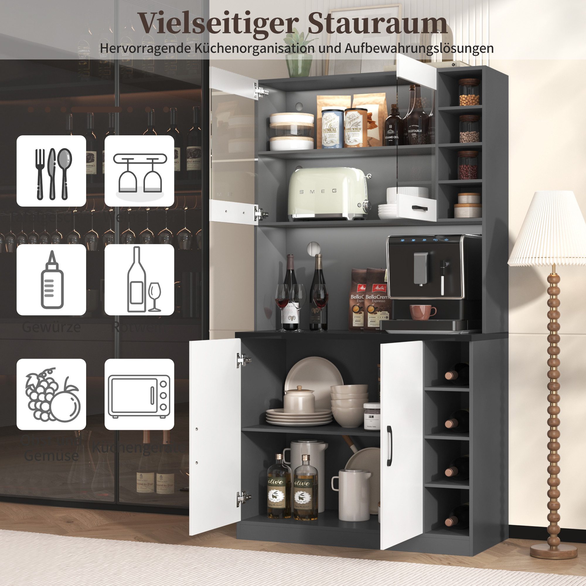 Odikalo Küchenbuffet Küchenschrank Vitrine Sideboard Ablagefach günstig online kaufen