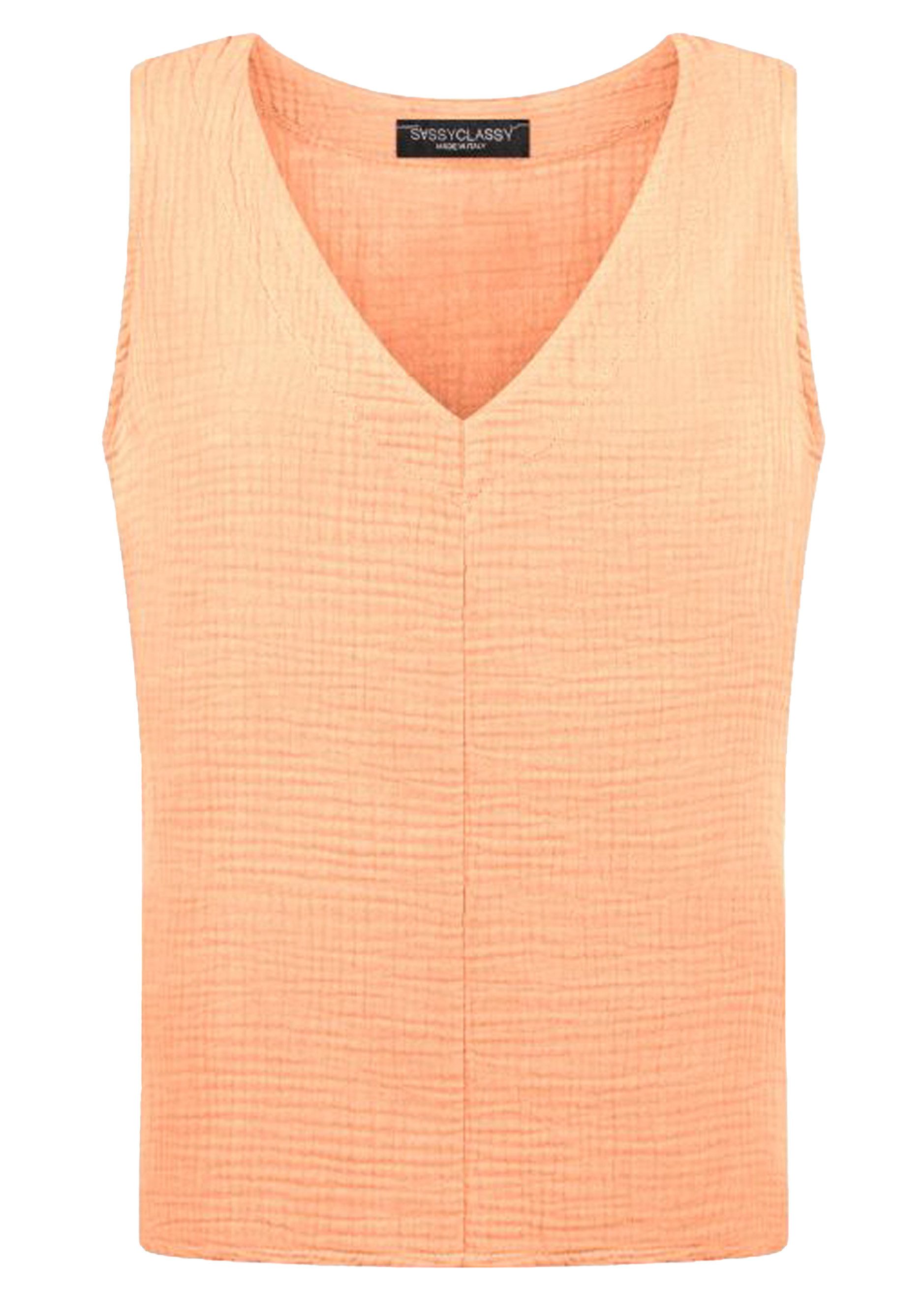SASSYCLASSY Tanktop Musselin Top mit ärmellosen Design Baumwoll Top mit V-A günstig online kaufen
