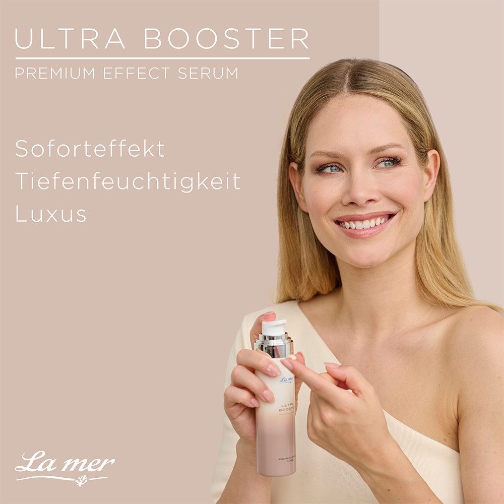 La mer Gesichtspflege Ultra Booster Premium Effect Serum – Hyaluron Feuchtigkeitsserum Multiaktives Anti-Aging Serum mit Tiefenwirkung, spendet intensive Feuchtigkeit, glättet Fältchen und stärkt die Hautkonturen