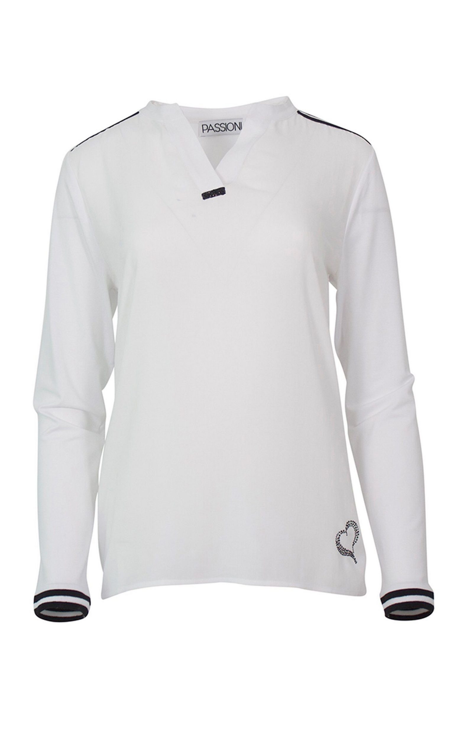 Passioni Tunika Weißes Sommershirt mit schwarzen Details und V-Ausschnitt Kontrastbündchen – Bild 4 von 5