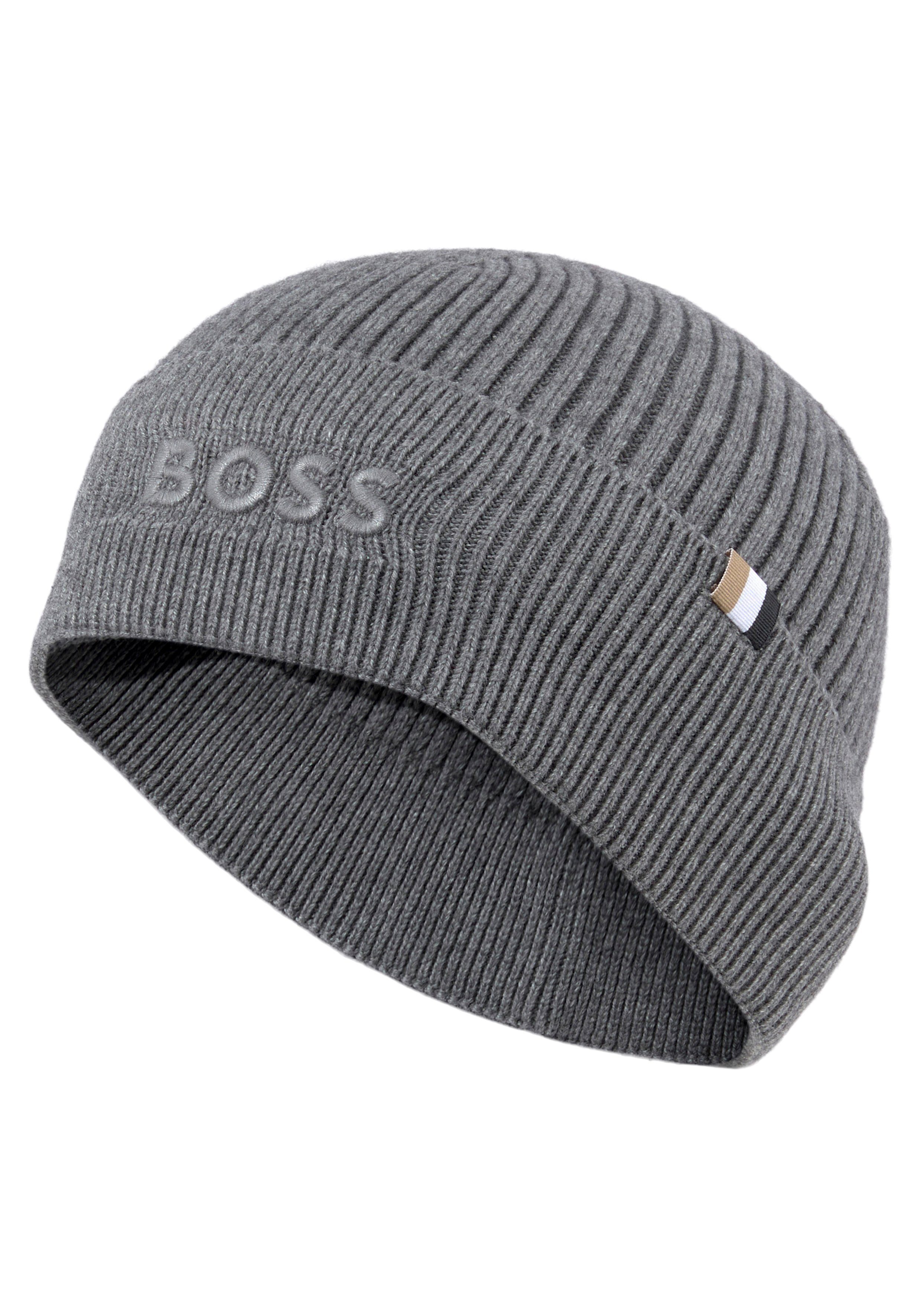 030 Grey BOSS Magico_Hat BOSS Strickmütze Medium Logo-Stickerei mit