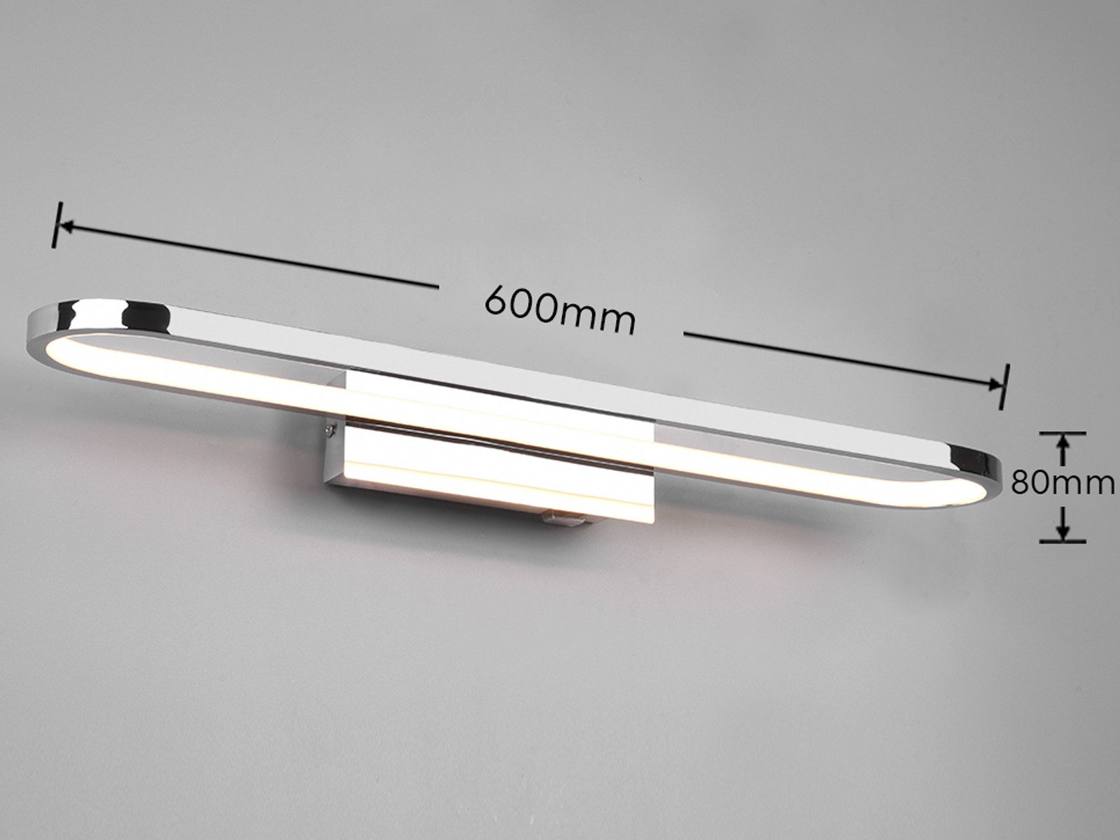 TRIO Leuchten LED Wandleuchte, LED fest integriert, Warmweiß, Ovale Bad-Lampe, Spiegel-Leuchte mit Schalter aus Metall, Breite: 60cm – Bild 4 von 5