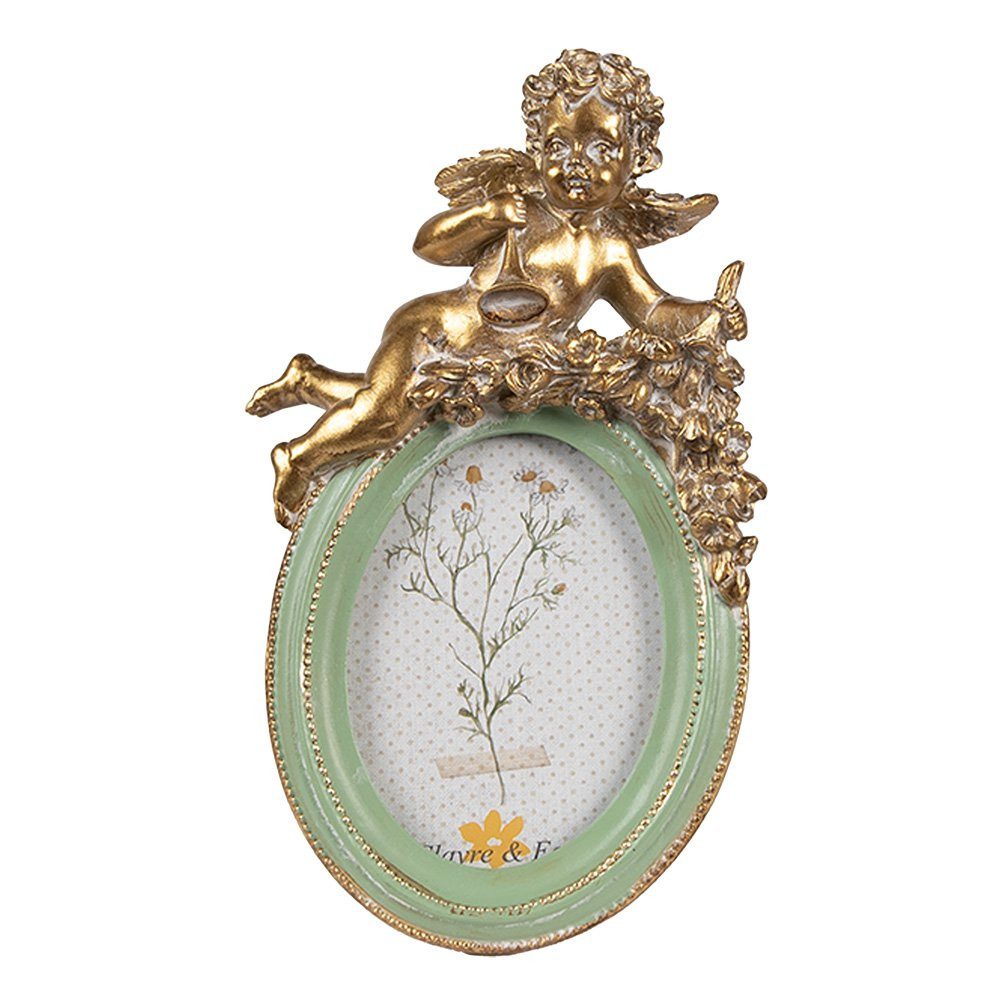 Clayre & Eef Bilderrahmen Kleiner Bilderrahmen 6x9 Vintage Engelmotiv Grün – Clayre & Eef