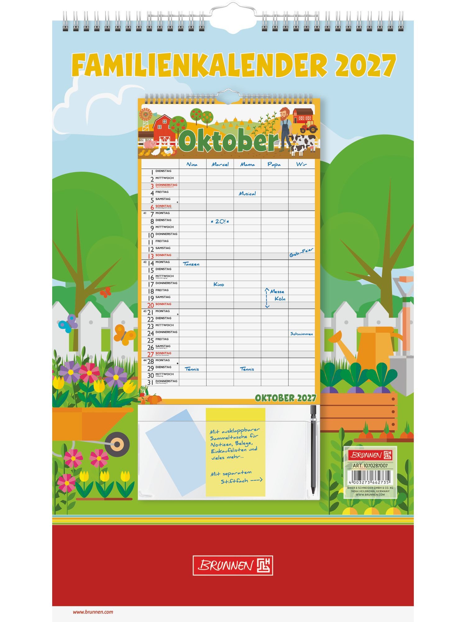 Baier & Schneider Familienkalender Familienkalender 2027 Graphics mit 5 Spalten, verlängerte Rückwand