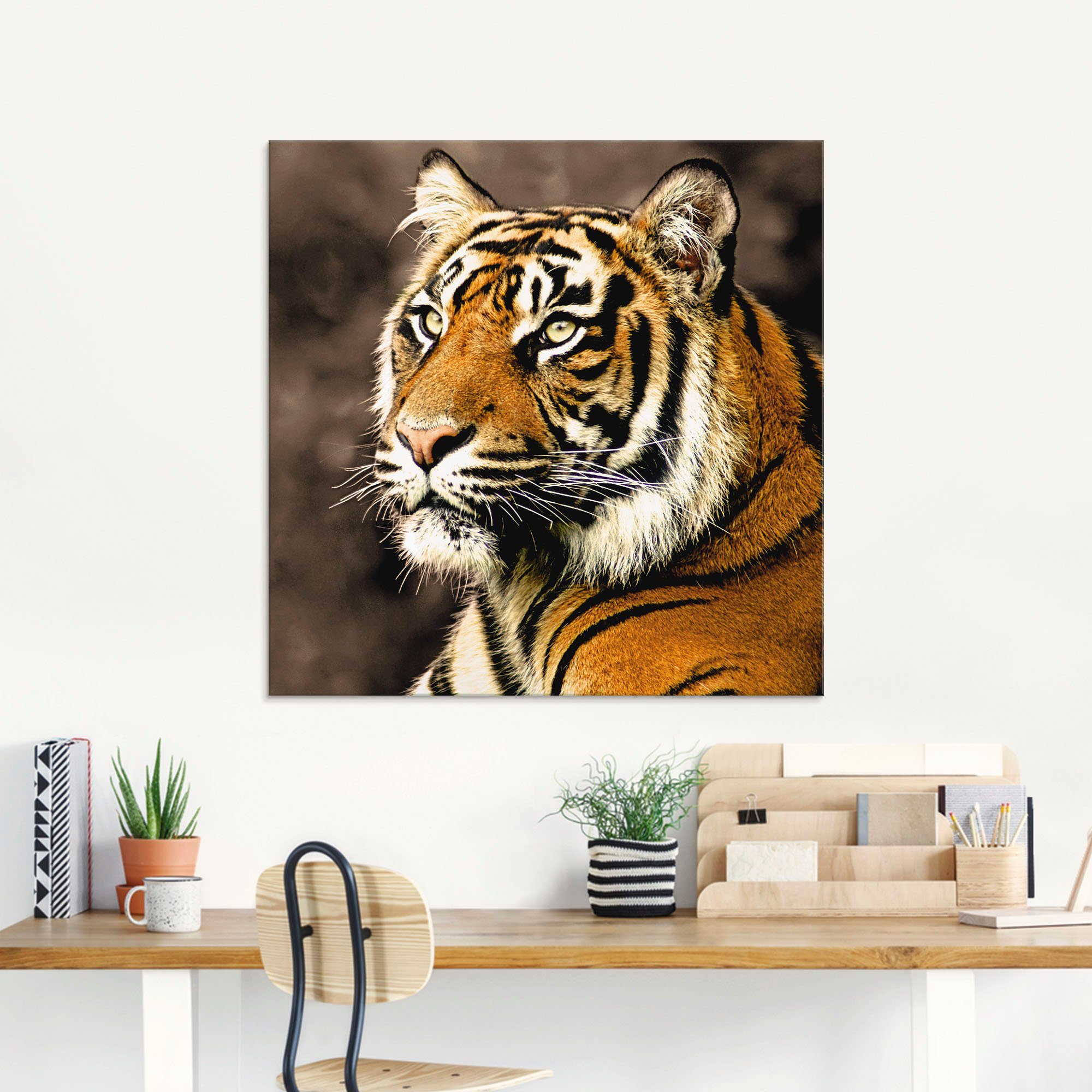 Artland Glasbild Tiger_sepia, Wildtiere (1 St), in verschiedenen Größen
