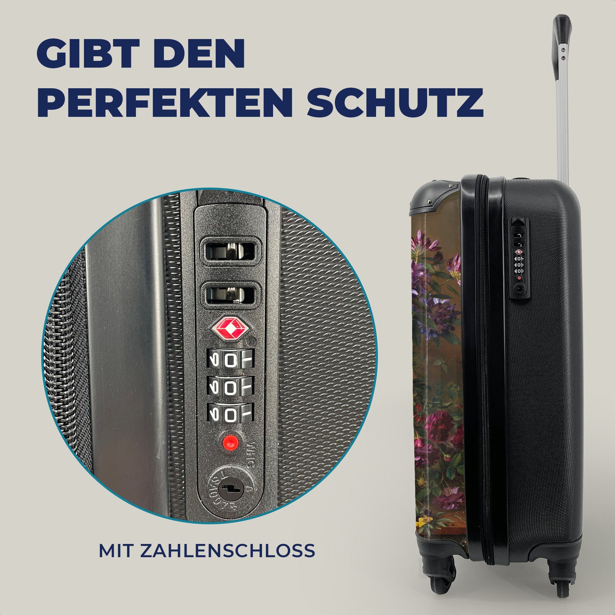 mit Handgepäck Frau rollen, MuchoWow Reisekoffer Rollen, für Elemente, Blumen Handgepäckkoffer 4 - Trolley, Ferien, - Reisetasche