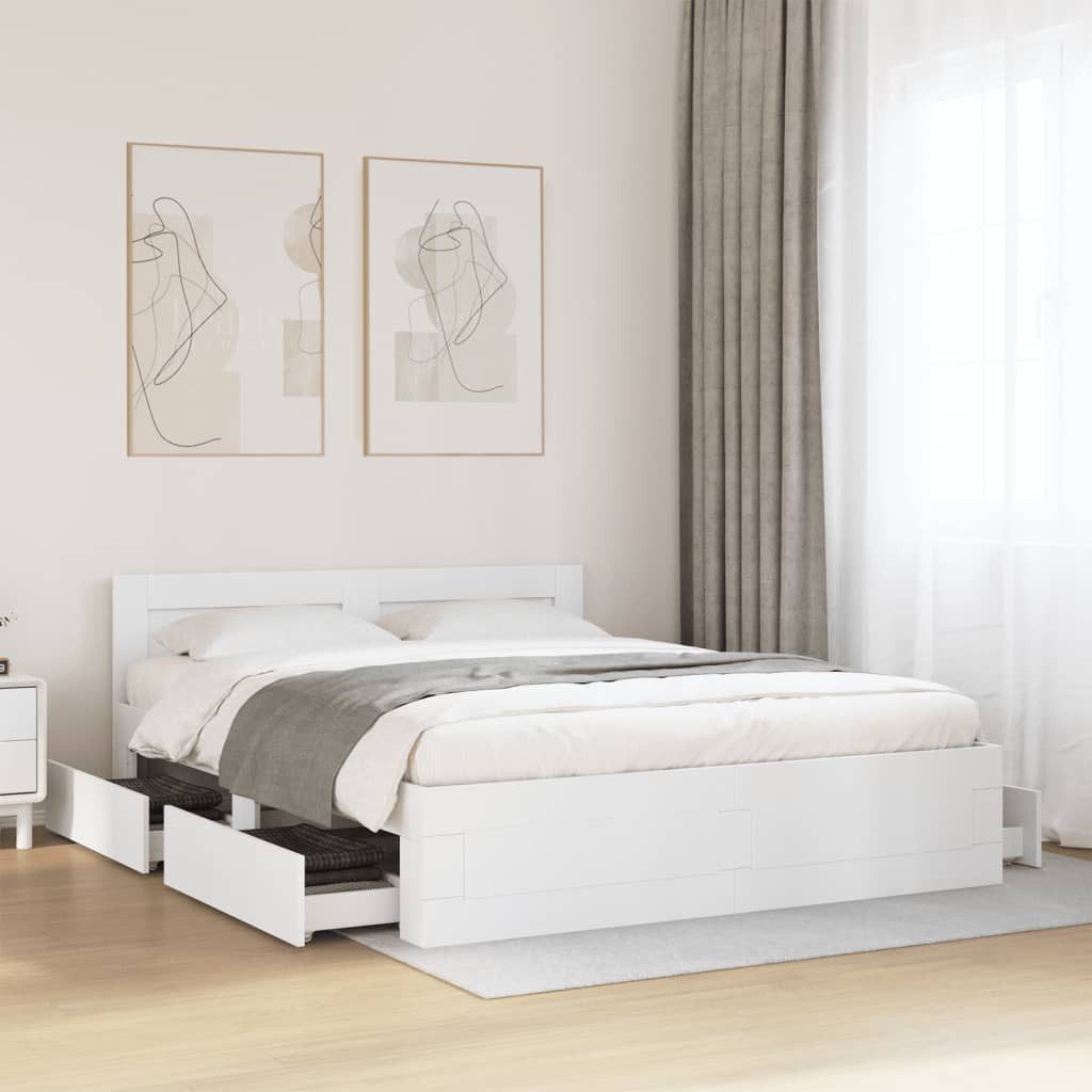 vidaXL Bett, Bettgestell mit Kopfteil ohne Matratze Weiß 160x200 cm