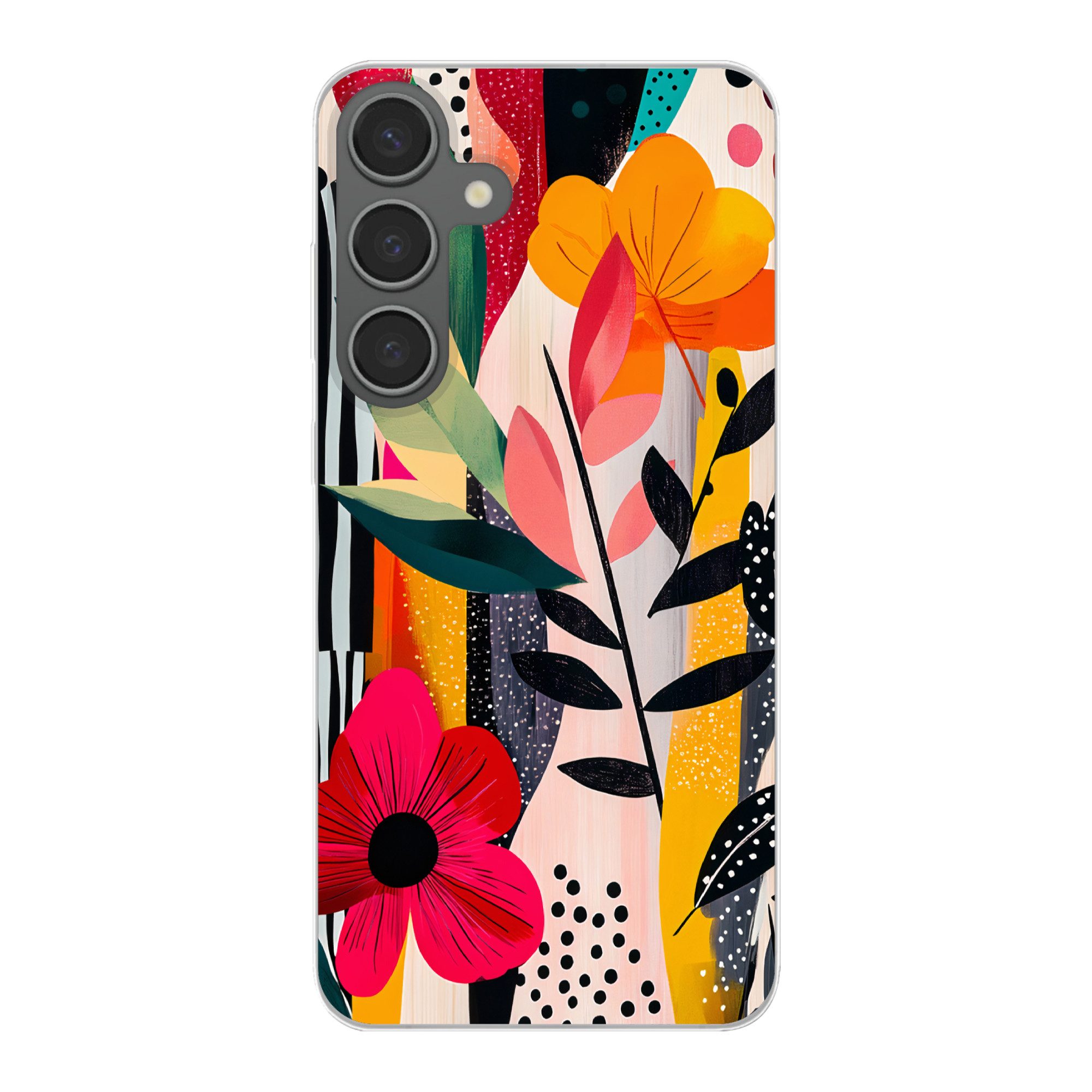 MuchoWow Handyhülle für Samsung Galaxy S24 Plus Blumen - Blätter - Abstrakt - Farbenfroh, Phone Case, Silikon, Schutzhülle Dünn