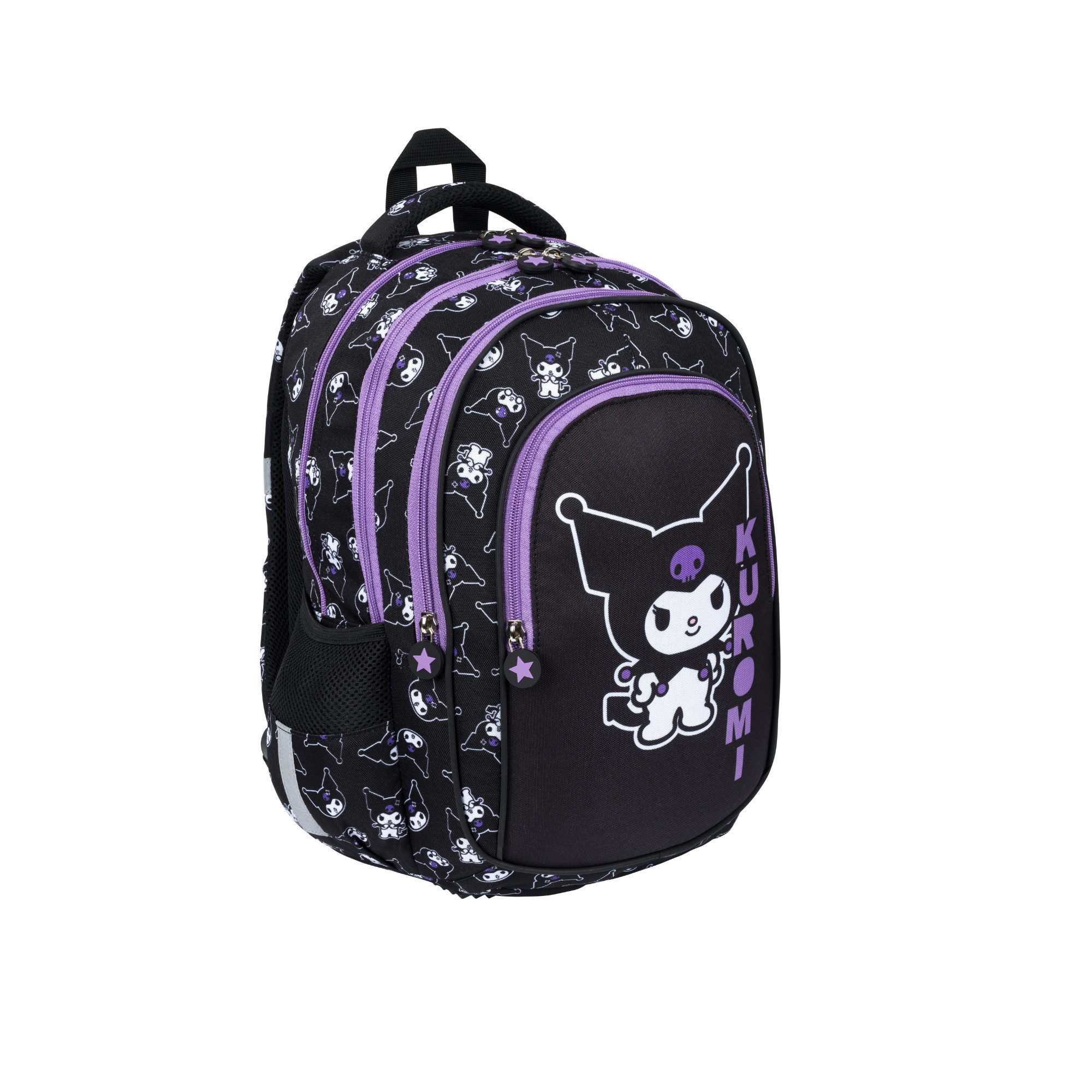 GOLDKIDS Schulranzen für Jungen und Mädchen, 4er-Set - (Schul-Rucksack für Kinder mit Federmäppchen -, Schuhbeutel und Regenschutz), - Kuromi Motiv