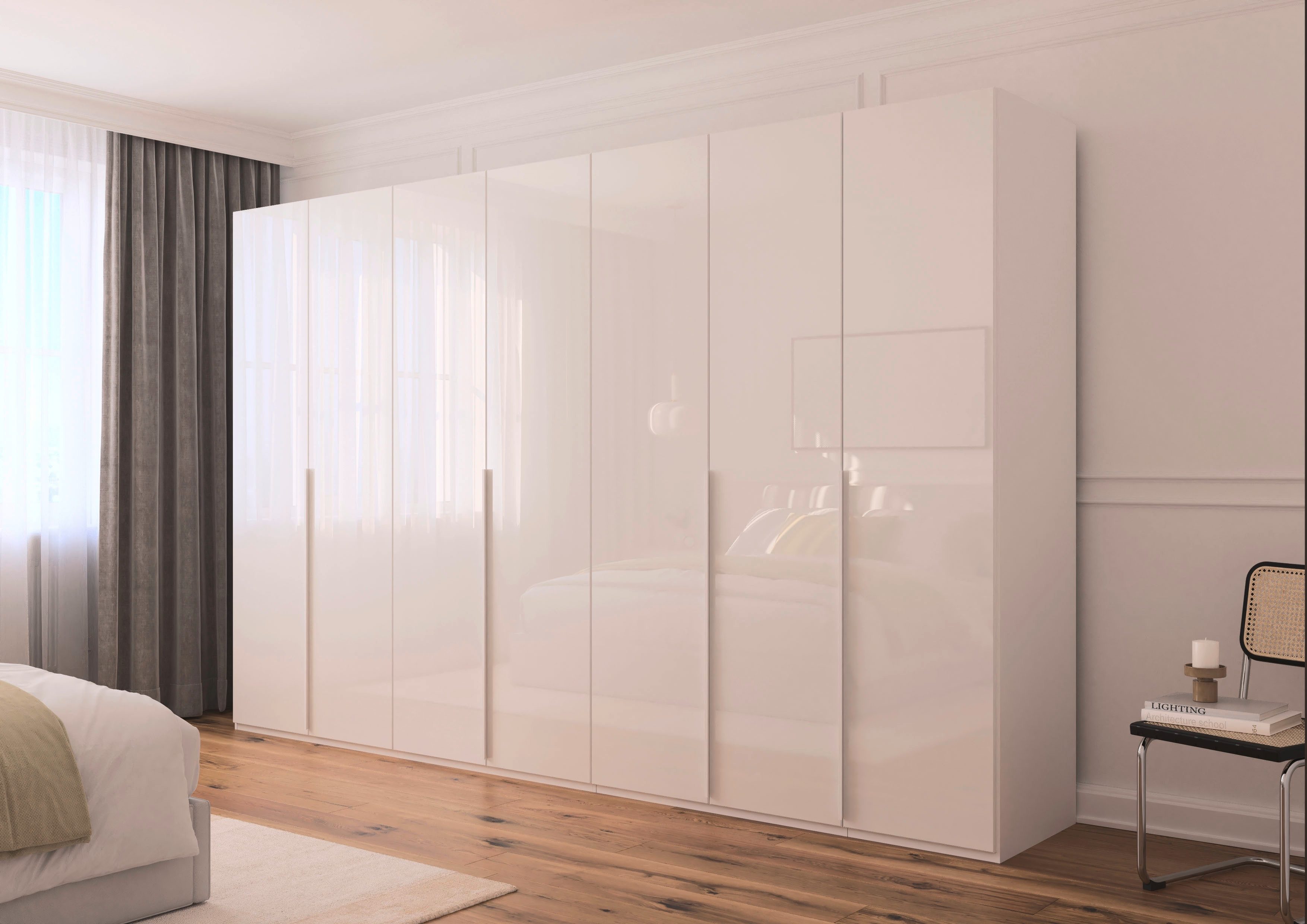 rauch Drehtürenschrank Kleiderschrank Schrank Garderobe Wäscheschrank BESTSELLER MONTCLAR (3 Ausstattungen BASIC/CLASSIC/PREMIUM (SOFT-CLOSE), Breiten 201-400 cm) Front in Glas/Hochglanz/Dekor/Grauspiegel in 5 Breiten MADE IN GERMANY
