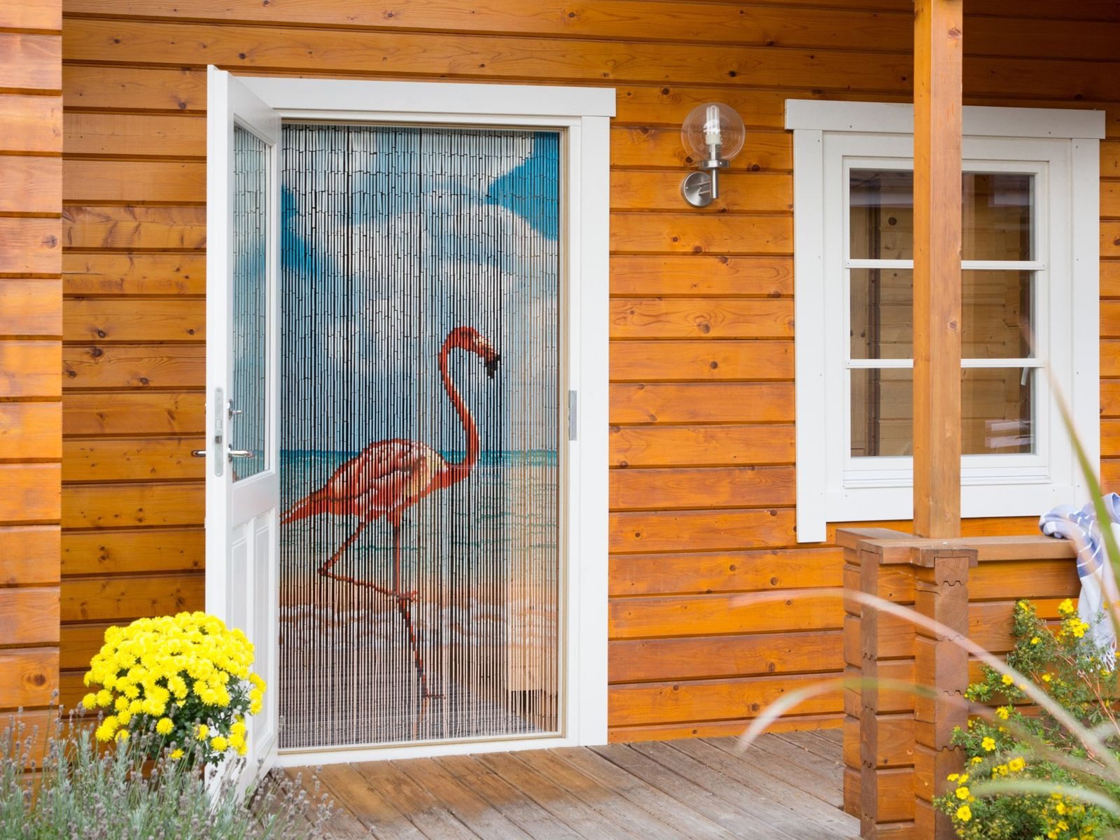 CONACORD Türvorhang Decona Flamingo Dekovorhang bunt, Ösen, halbtransparent, 90 x 200 cm, Bambus - blickdicht dank hoher Stranganzahl