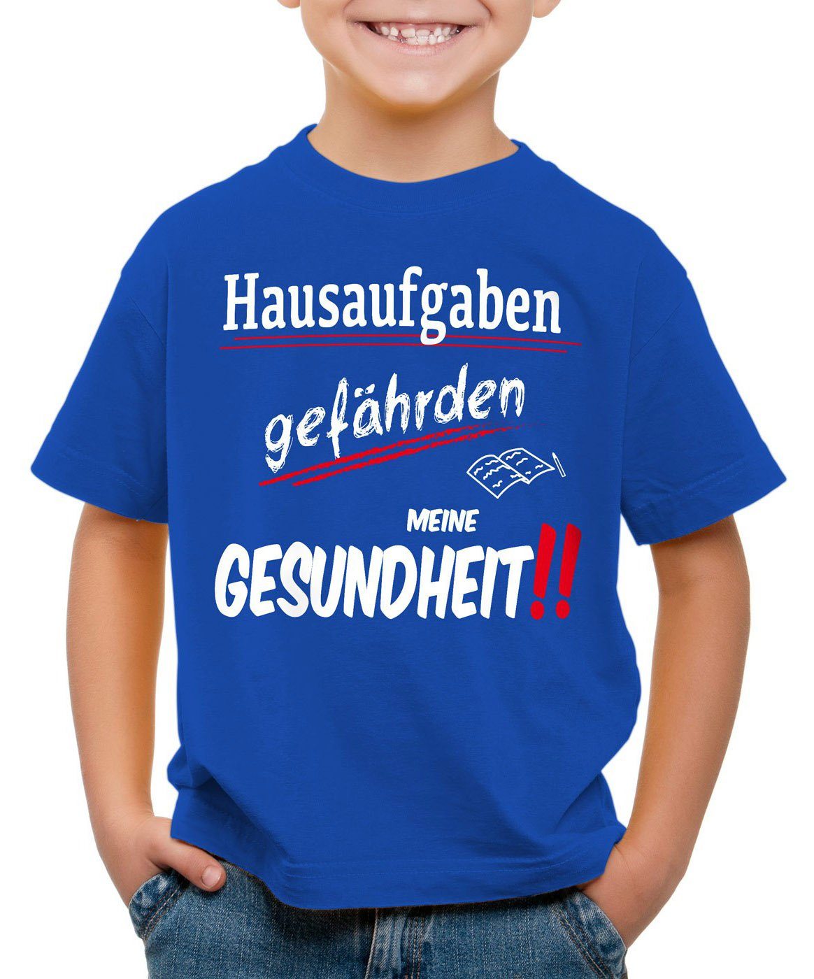 style3 Print-Shirt Kinder T-Shirt Hausaufgaben gefährden Gesundheit Sprüche  Fun schule schüler uni