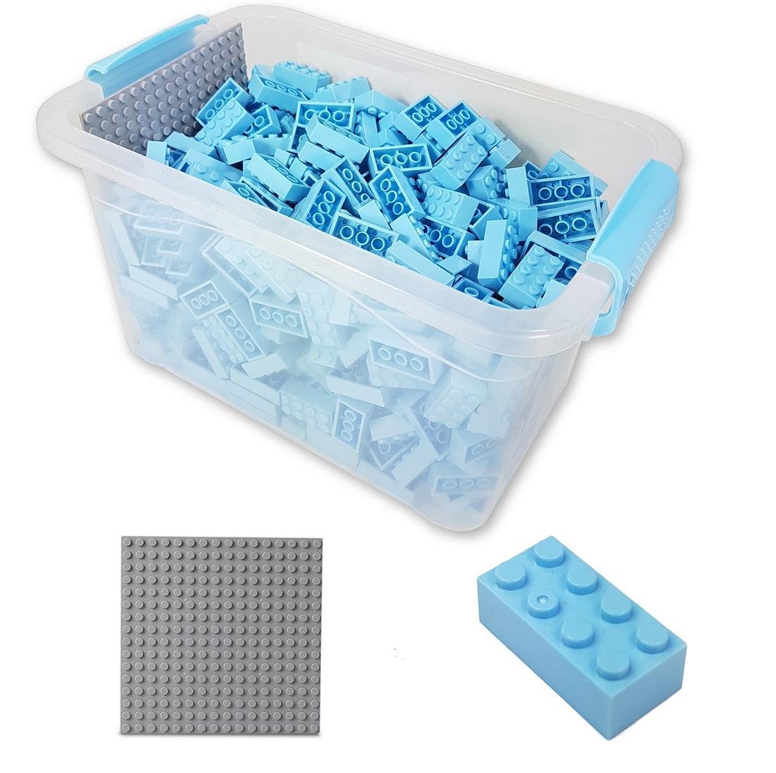 Katara Bausteine Box-Set mit 520 Steinen + Platte + Box Konstruktionsspielsteine, (3er Set), Hell Blau, 100% Kompatibel Sluban, Papimax, Q-Bricks, LEGO®