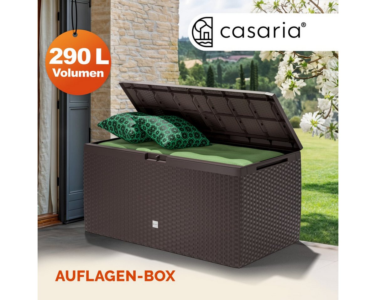 Thumbnail - Casaria Auflagenbox Rato Plus, abschließbar Braun 290L Rollen Balkon 114x47cm Korbgeflecht