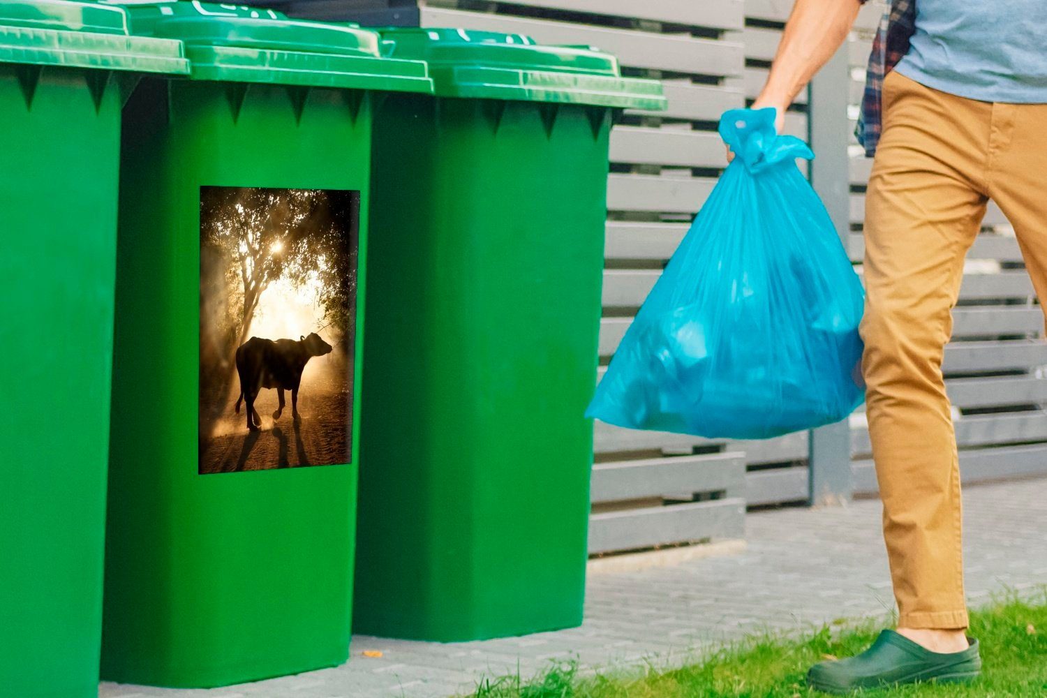 Kuh Mülleimer-aufkleber, Container, Abend St), (1 Sticker, Abfalbehälter - MuchoWow Mülltonne, Tiere Wandsticker -