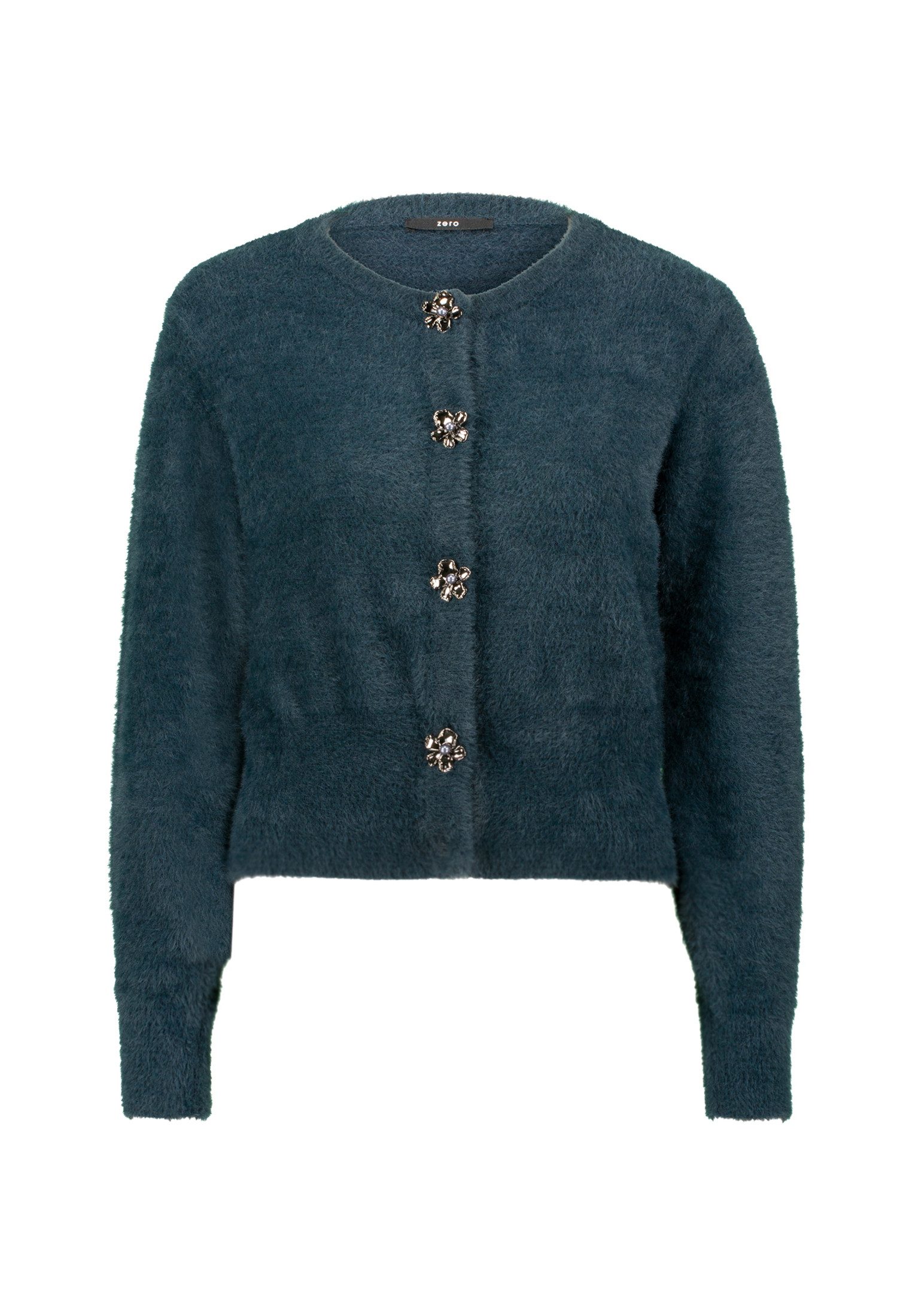 Zero Strickjacke Damen mit Blumenknöpfen (1-tlg) Knopfleiste