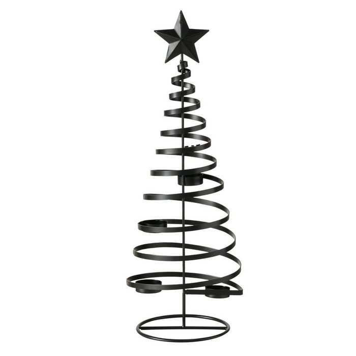 BOLTZE Teelichthalter Linna Tannenbaum schwarz Weihnachtsbaum-Kerzenständer mit Stern aus Metall