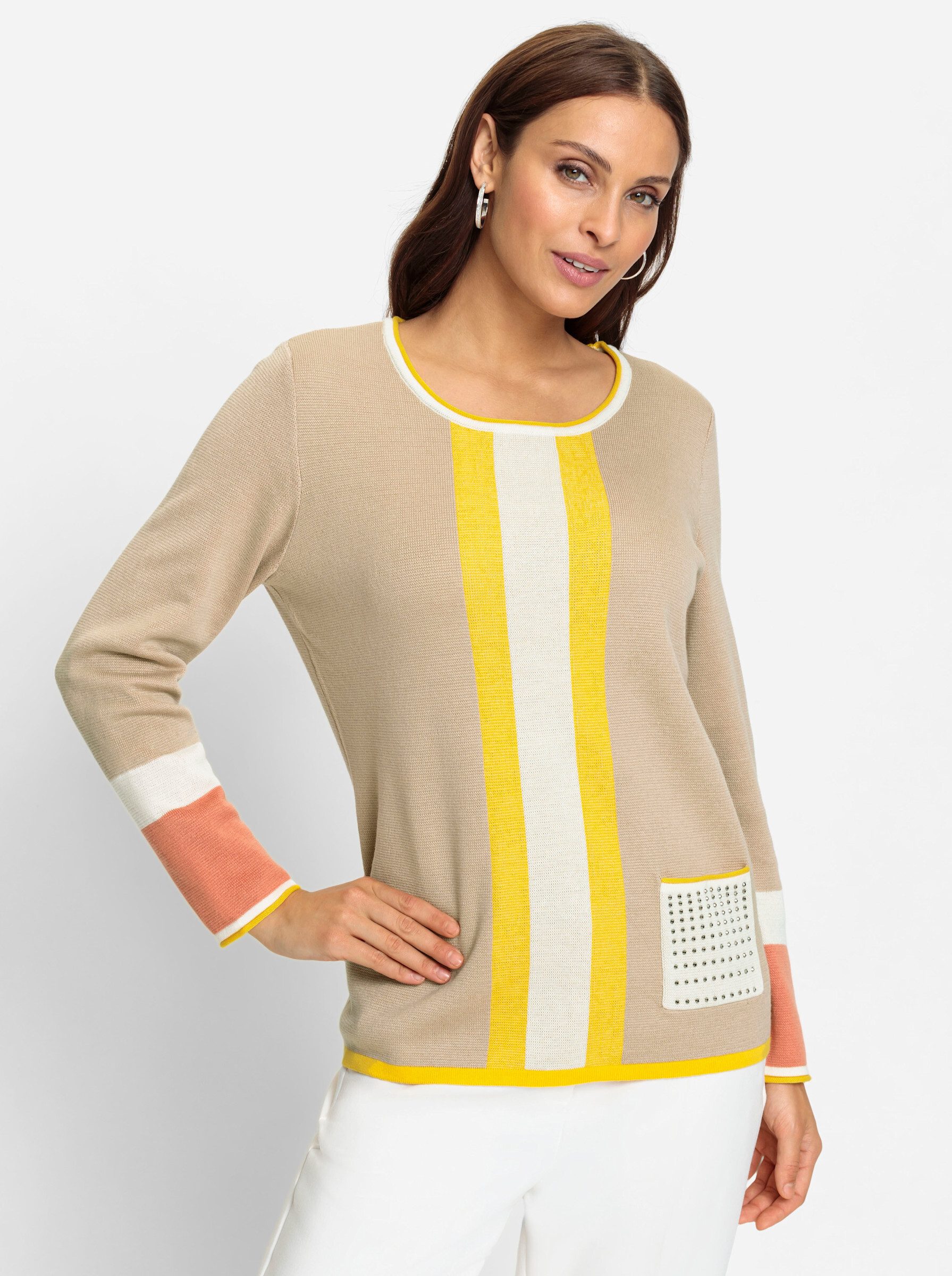 Strickpullover Pullover Langarm Feinstrick, Jacquard
