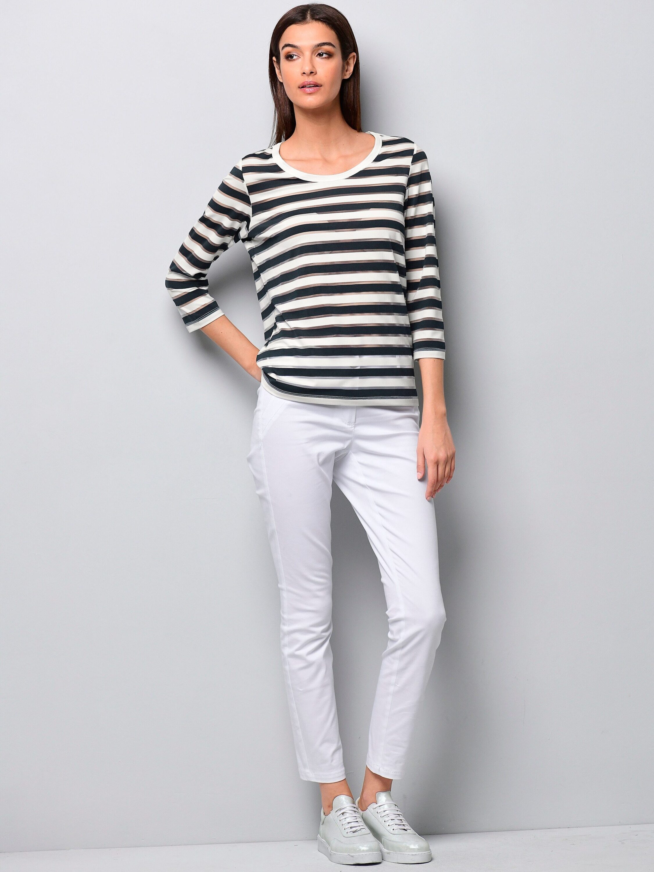 Alba Moda Kurzarmshirt Shirt mit transparenten Streifen