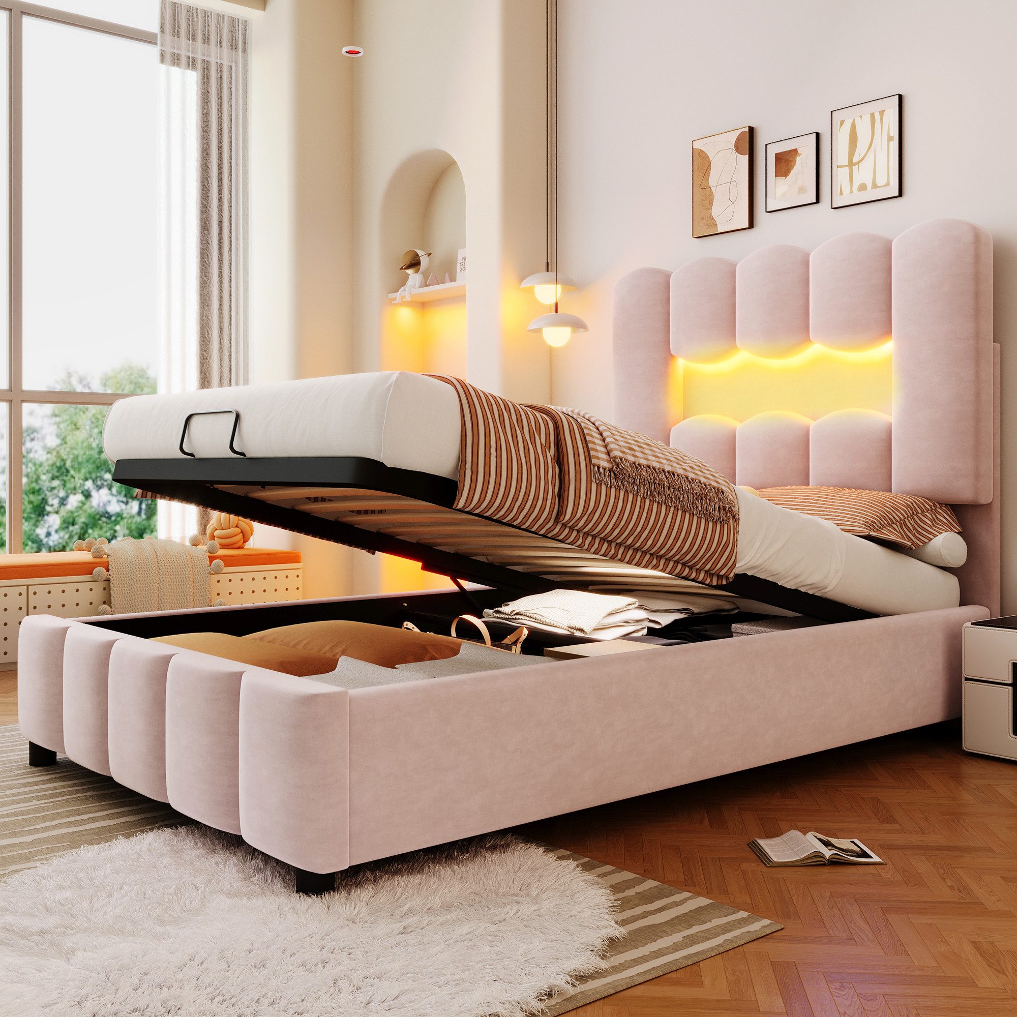Merax Polsterbett 90x200cm mit LED-Beleuchtung (1-tlg., günstig online kaufen