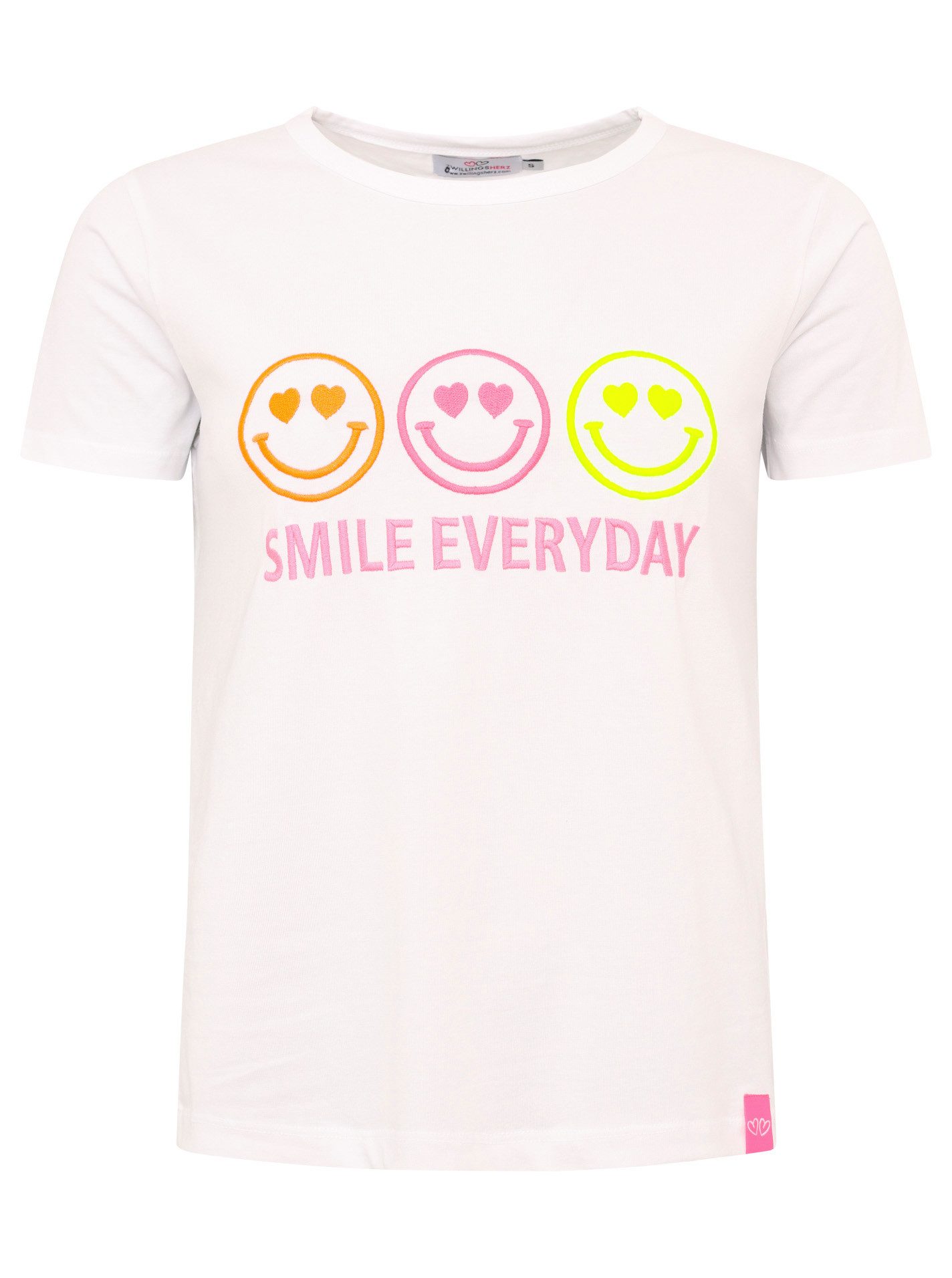 Zwillingsherz T-Shirt "Smile everyday" Rundhalsausschnitt, Kurzarm, Smile, Stickerei, Baumwollmischung – Bild 2 von 4